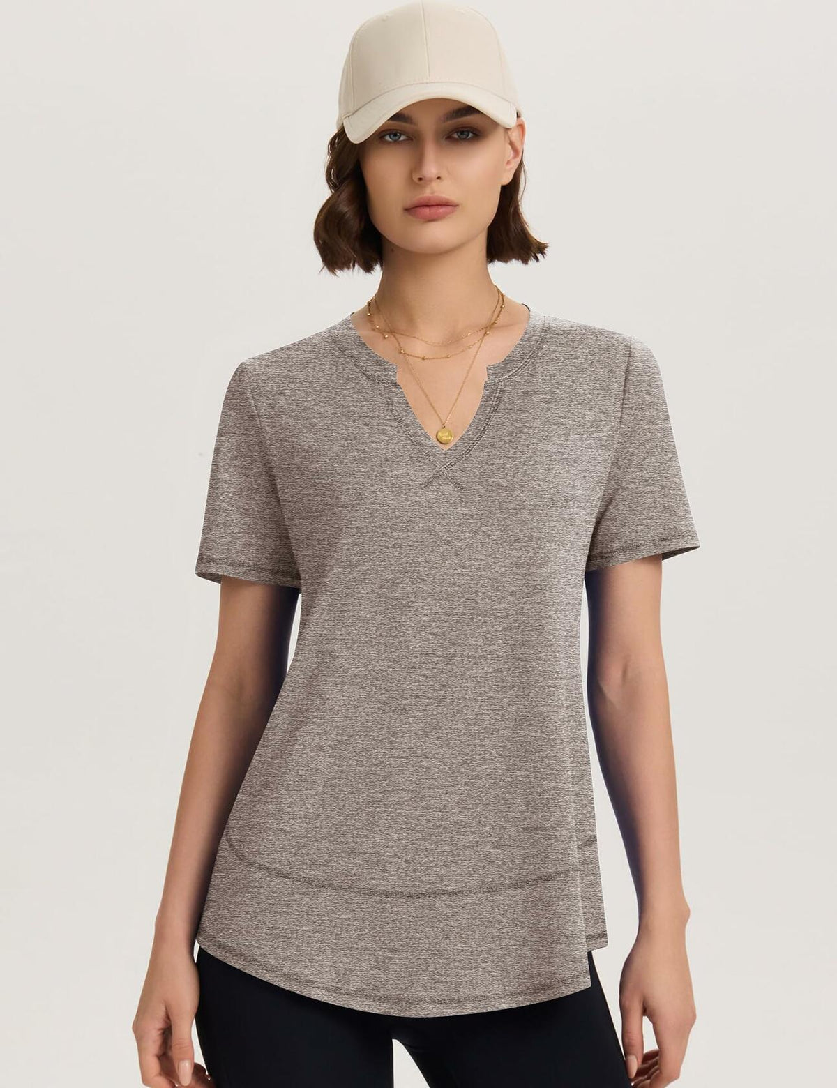 TCOT Womens V Neck Loose Workout Gym Shirt Light Brown Size S