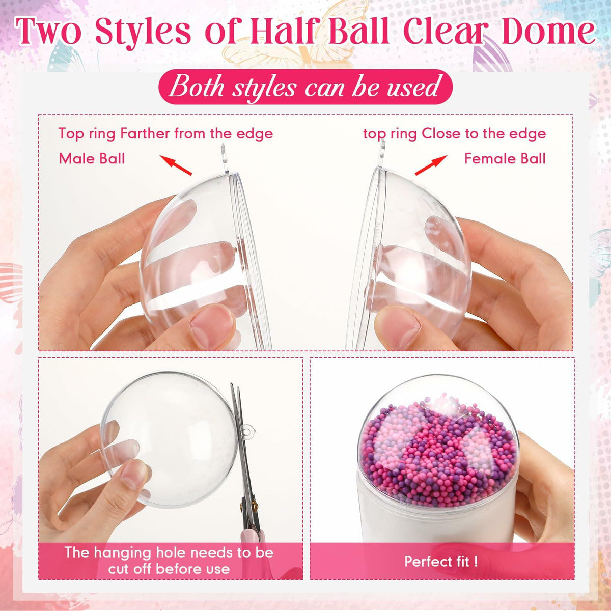 [Like New] Beeveer 12 Set 3.15in Clear Half Ball Candy Dome Shaker Butterfly Labels