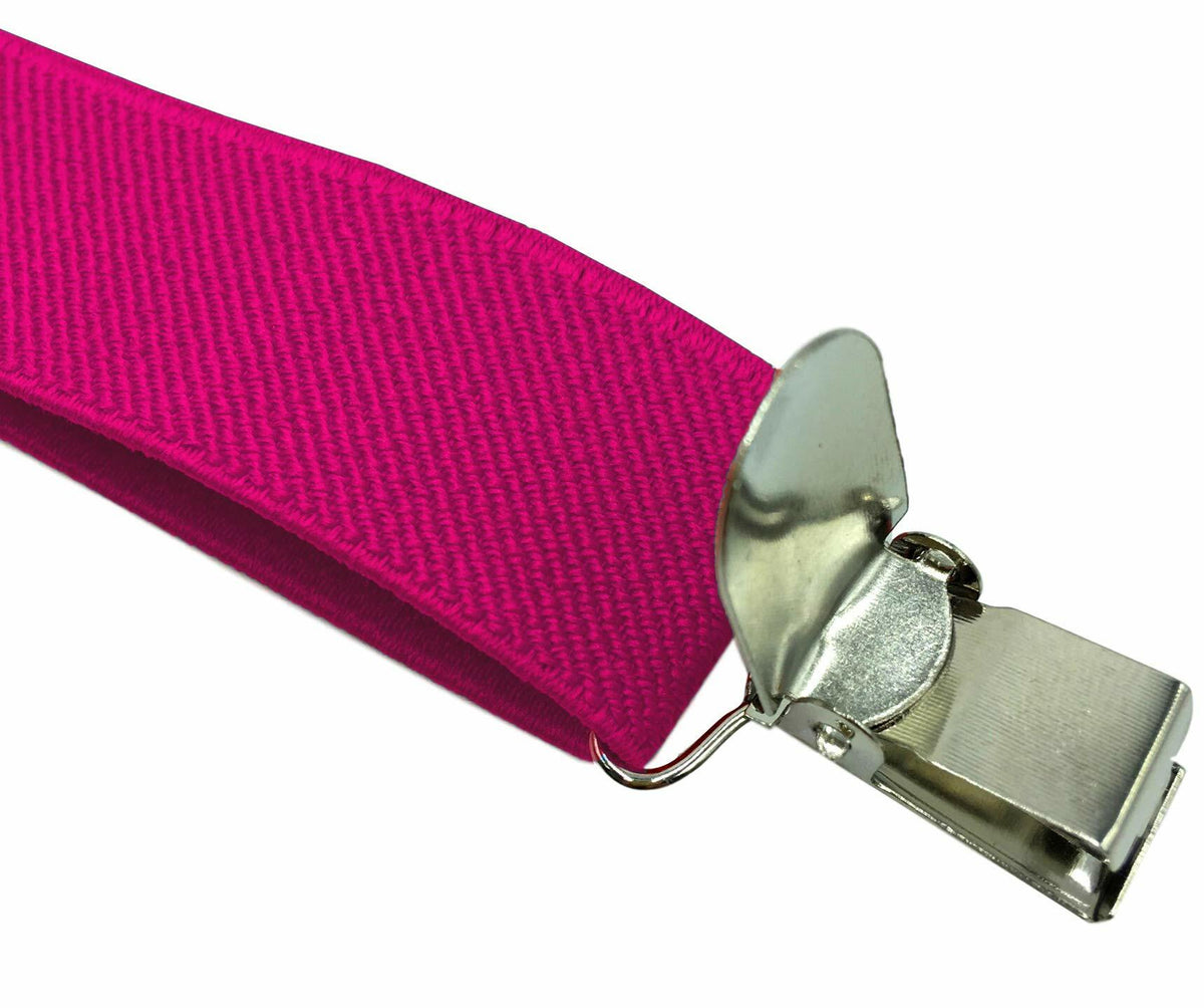 LOLELAI Suspenders Elastic Adjustable Y-Back Pant Clips Fuchsia Size L