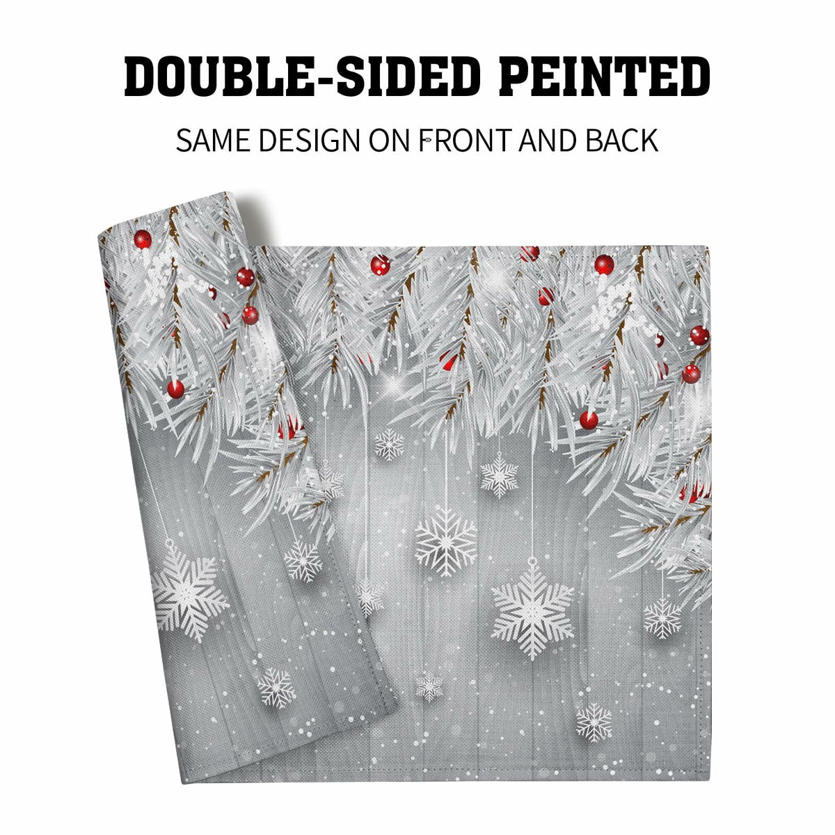Giwawa Winter Snowflakes Placemats Set of 4 12x18 Silver Red Linen