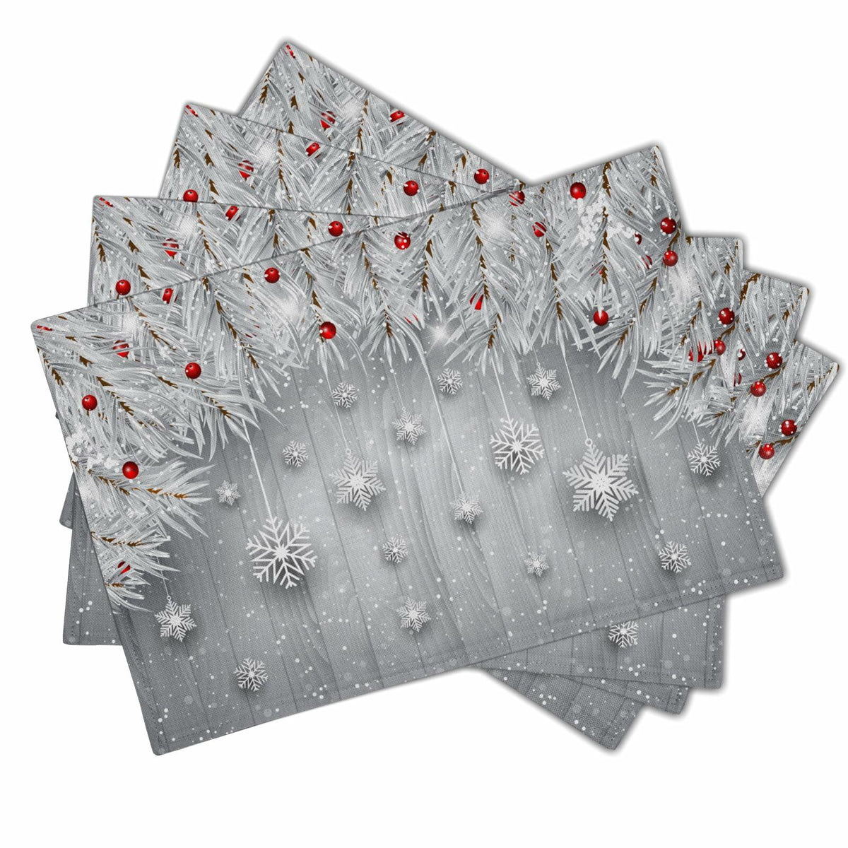 Giwawa Winter Snowflakes Placemats Set of 4 12x18 Silver Red Linen
