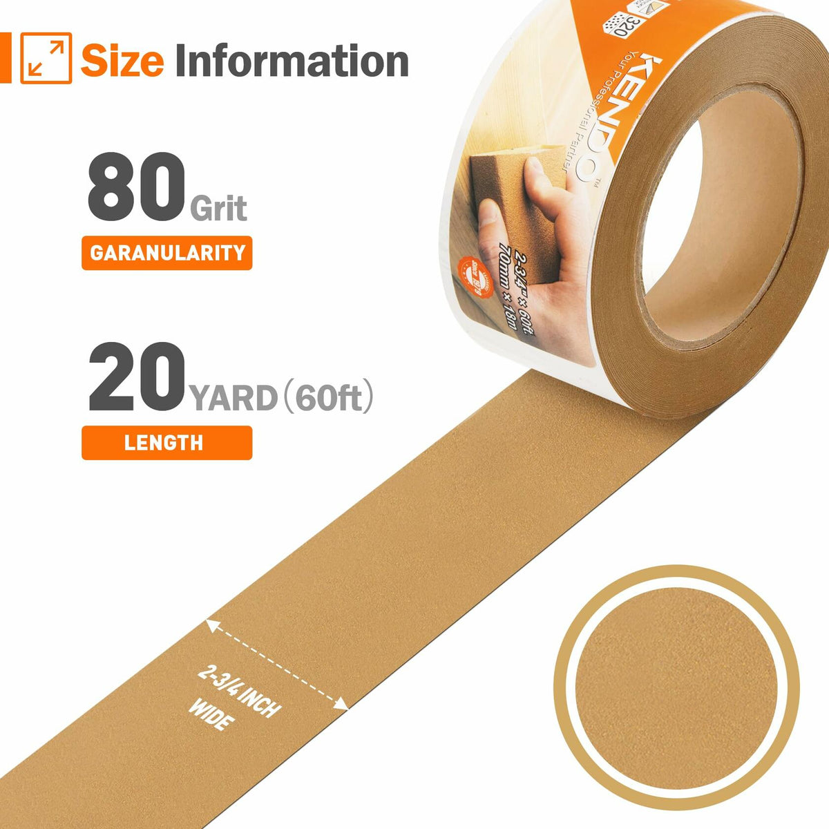 Kendo 80 Grit Longboard Sandpaper 2-3/4" Wide Gold Zirconia Alumina 20 Yard