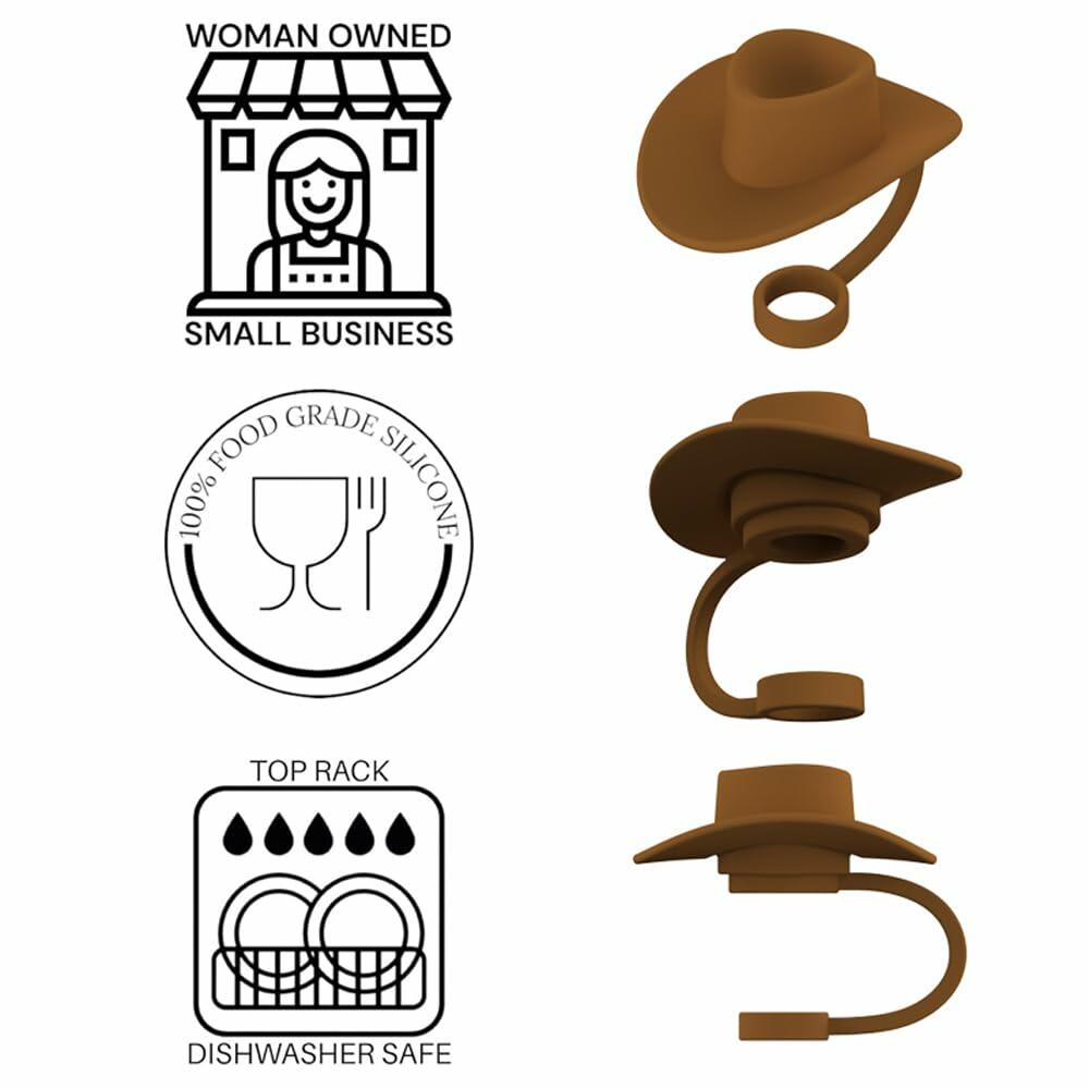 Zhoxod 6PCS Silicone Straw Covers Caps for 40oz Stanley Cups Cowboy Hat Color