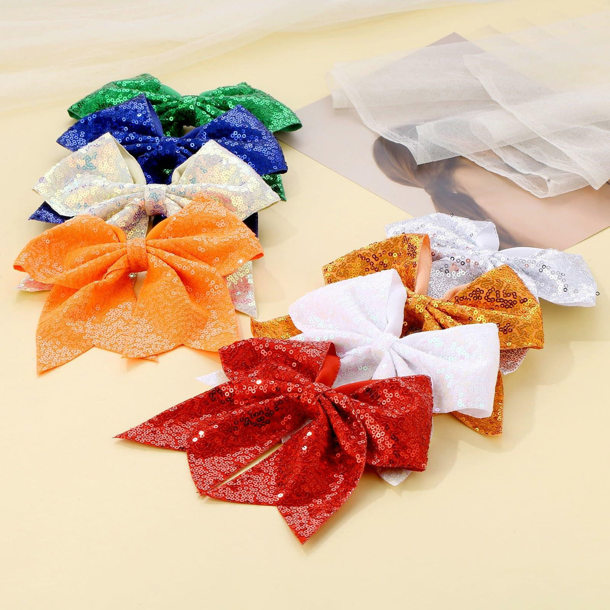 ZOLYCO Large 7" Glitter Cheer Bows Clips Hair Accessories Red 1Pcs