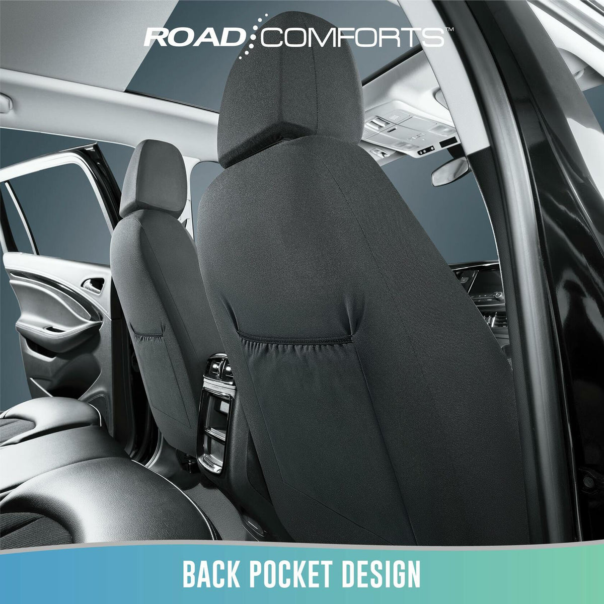 Road Comforts Breathable Leather Car Seat Covers Front Seats Airbag Safe Gray