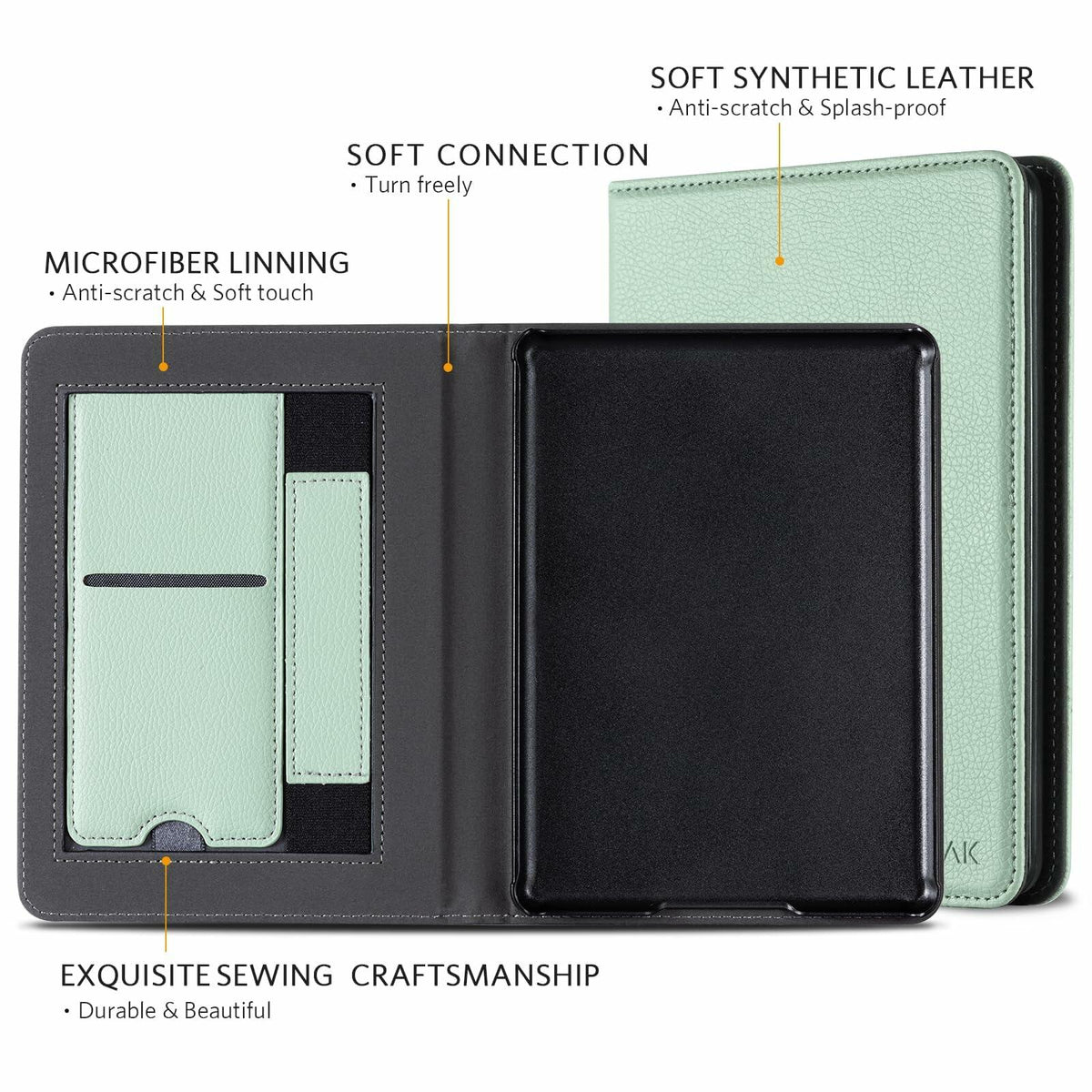 CoBak Kindle Paperwhite 11th Gen 6.8" PU Leather Case Stand Agave Green