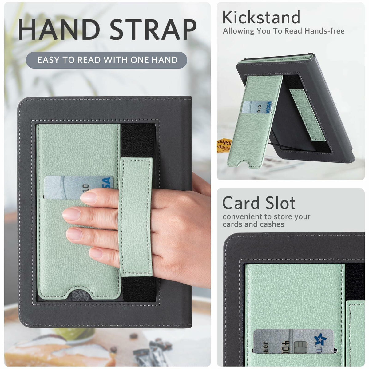 CoBak Kindle Paperwhite 11th Gen 6.8" PU Leather Case Stand Agave Green