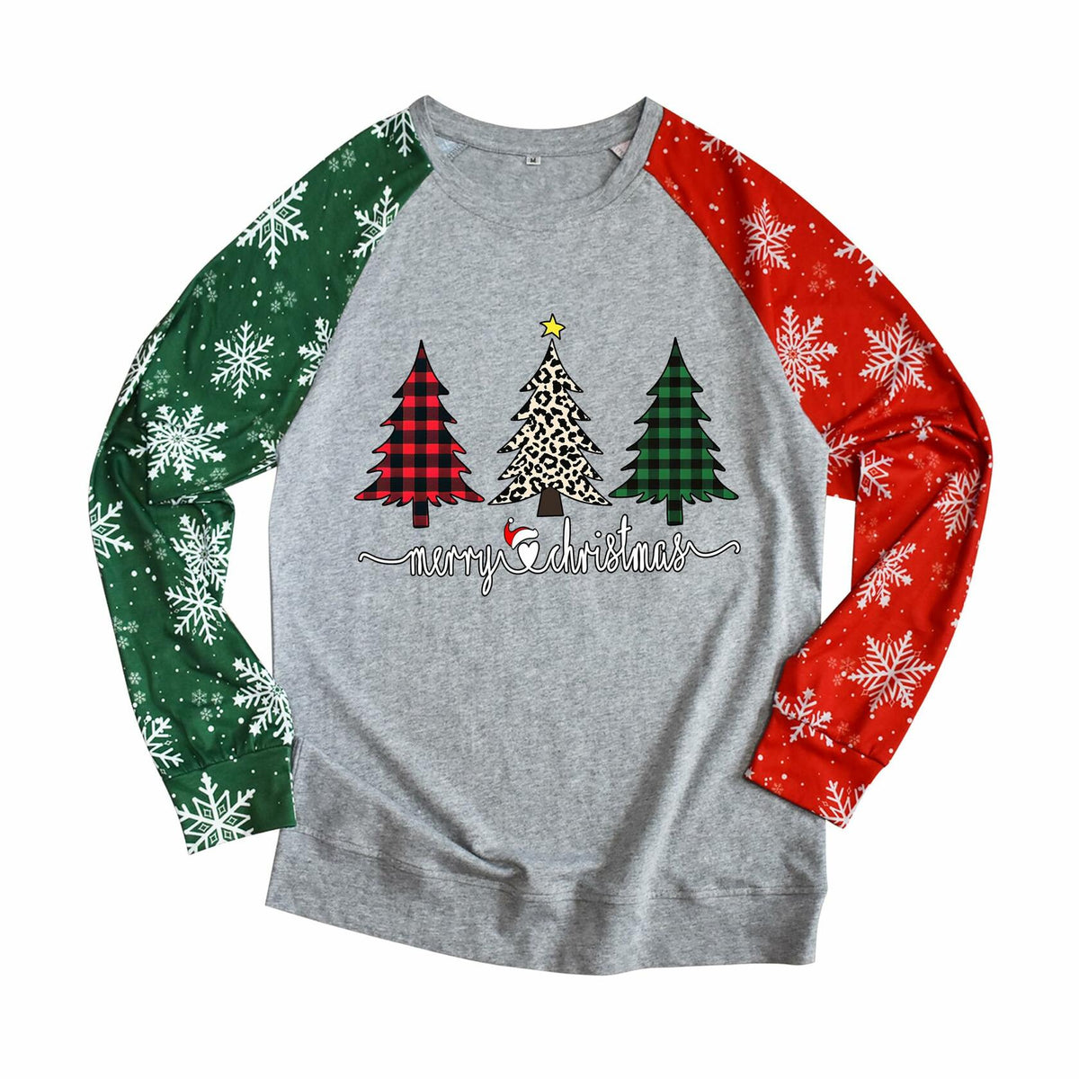 Camiseta navideña para mujer ADIAOA con estampado de dibujos animados de botánica y bloques de color, árbol verde, talla M