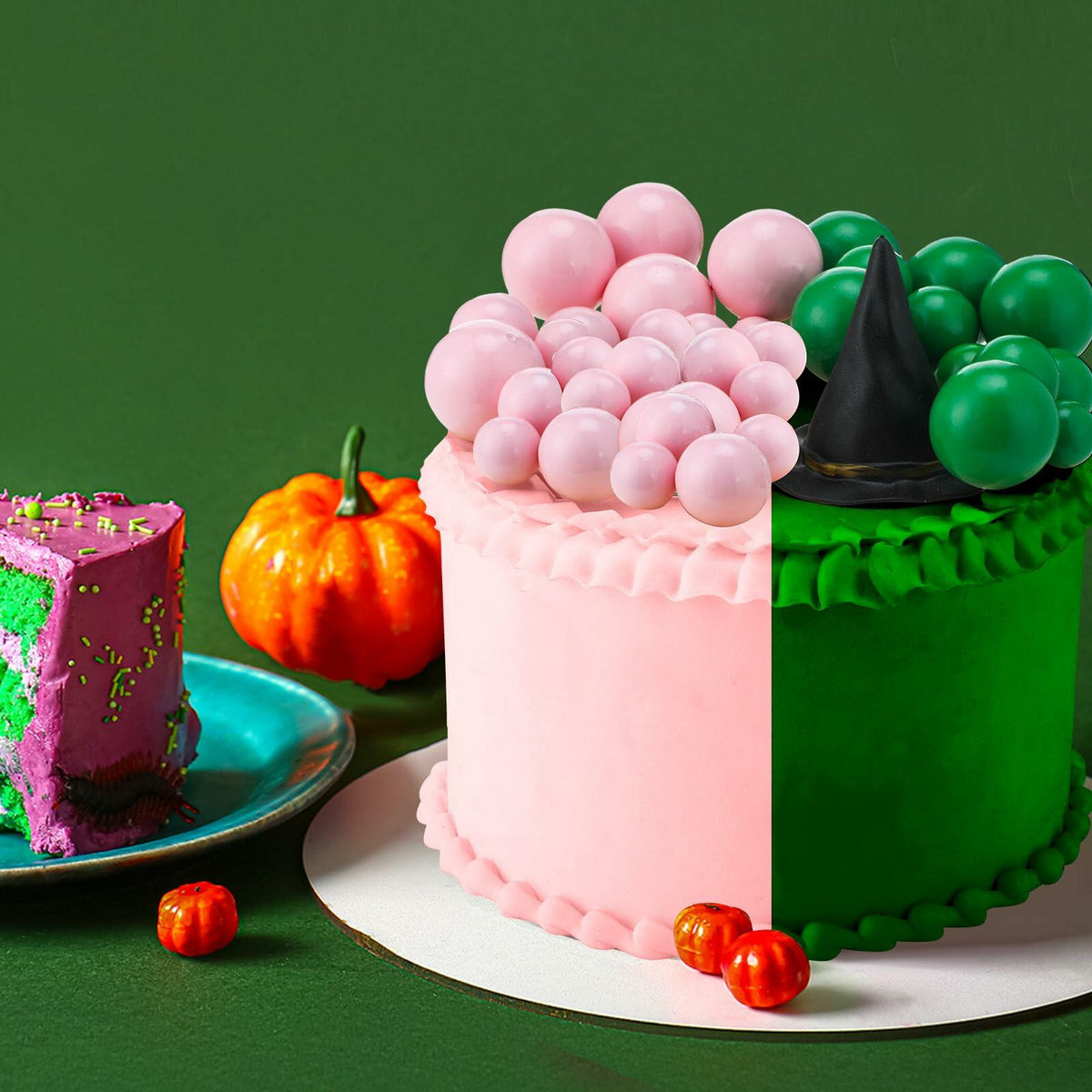 Geelin 41 piezas Decoración para pastel de bruja de Halloween, globos rosa, verde, plateado y negro