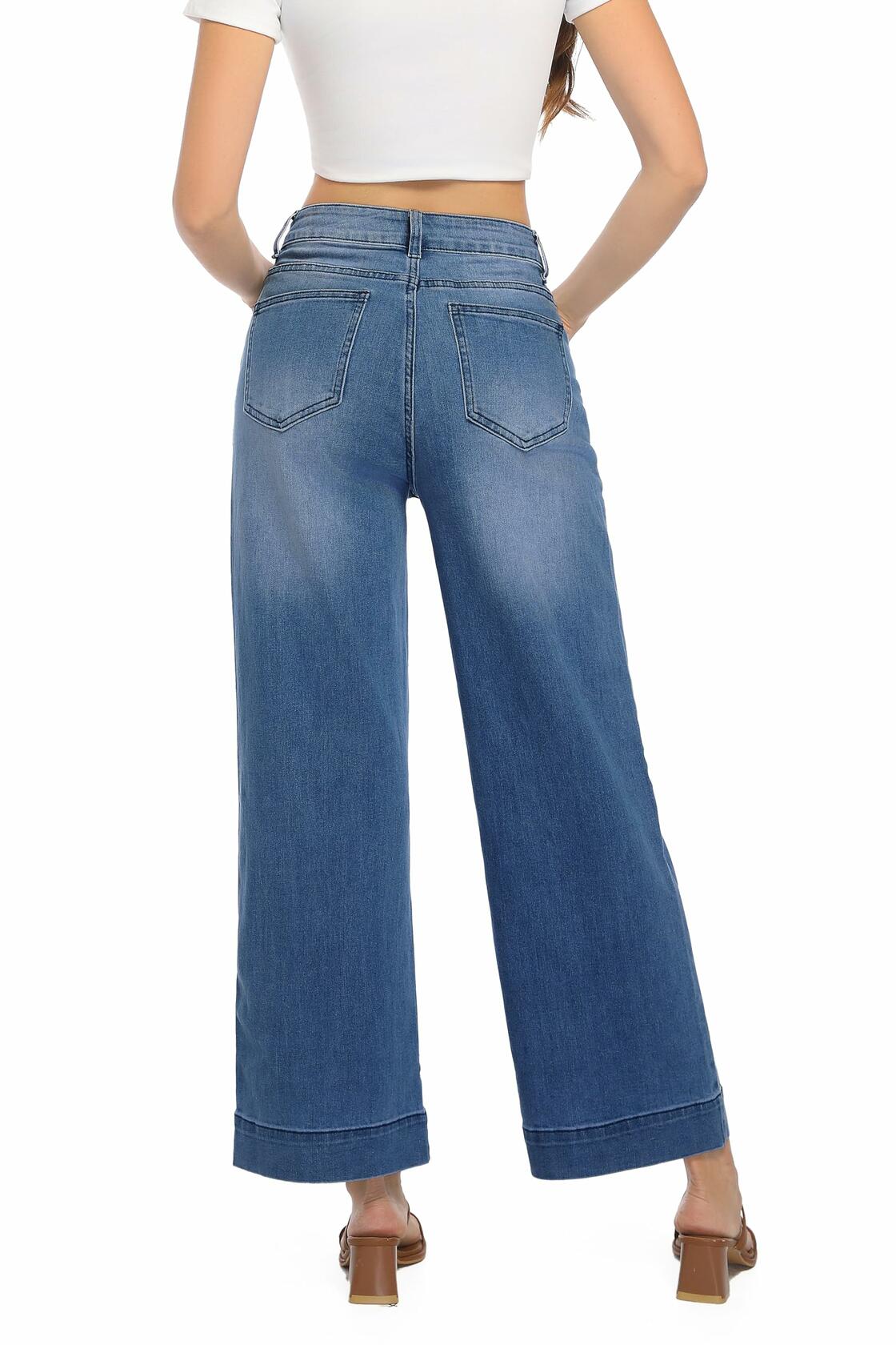 Jeans de pierna ancha, elásticos y de tiro alto para mujer Guaile, color azul, talla 6