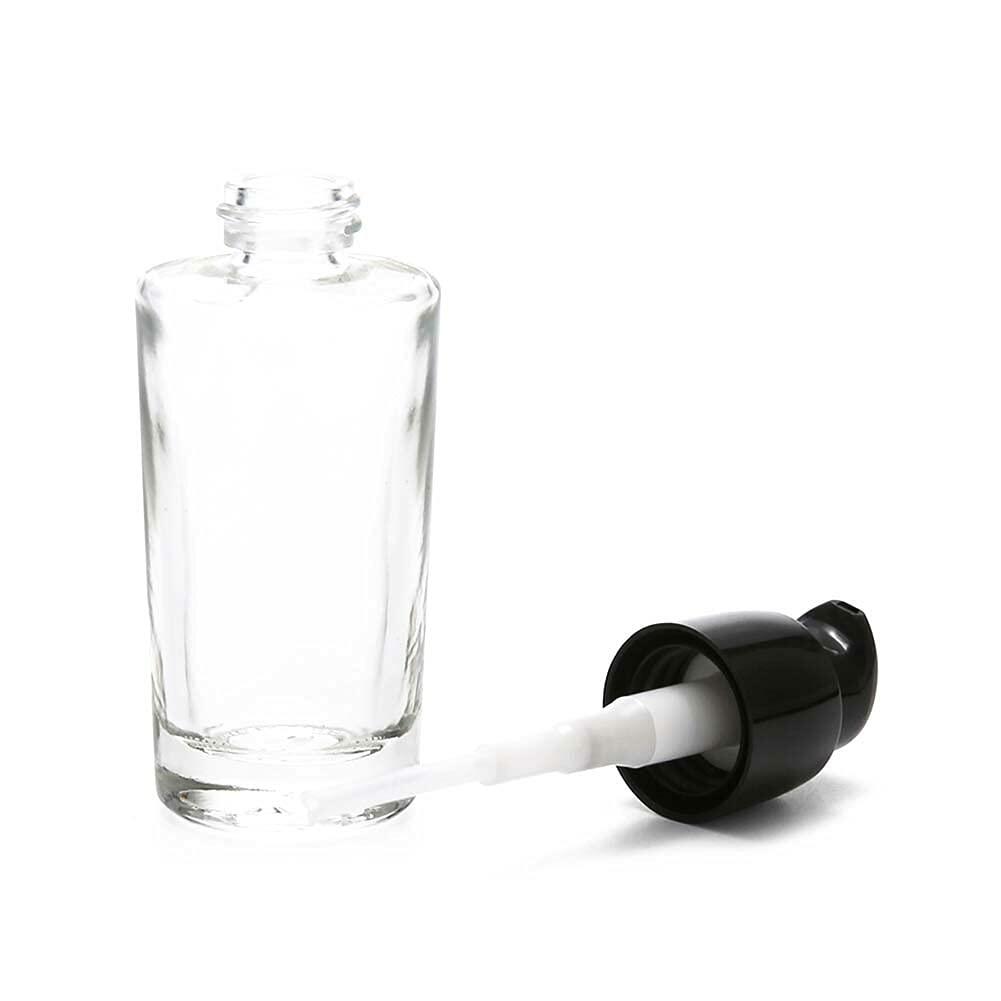 Furnido, paquete de 4 frascos redondos de vidrio transparente de 30 ml para loción o esencia con bomba dosificadora