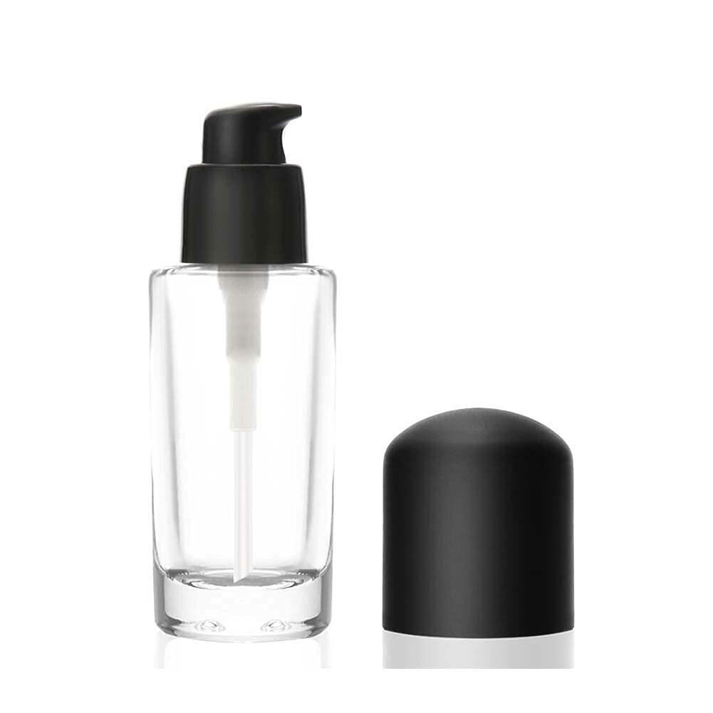 Furnido, paquete de 4 frascos redondos de vidrio transparente de 30 ml para loción o esencia con bomba dosificadora