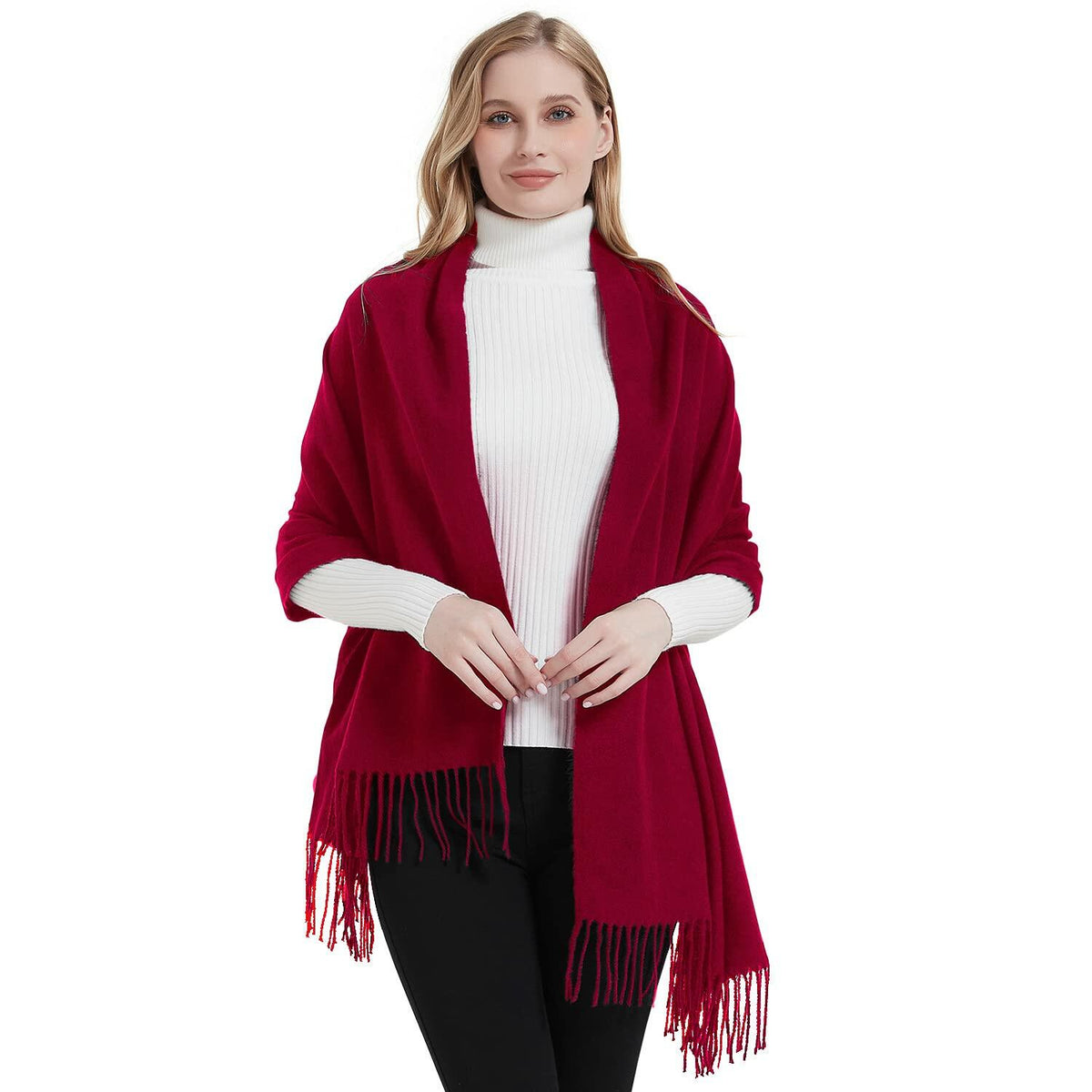 Chal pashmina de invierno Landisun para mujer, bufanda de cachemira, verde liso