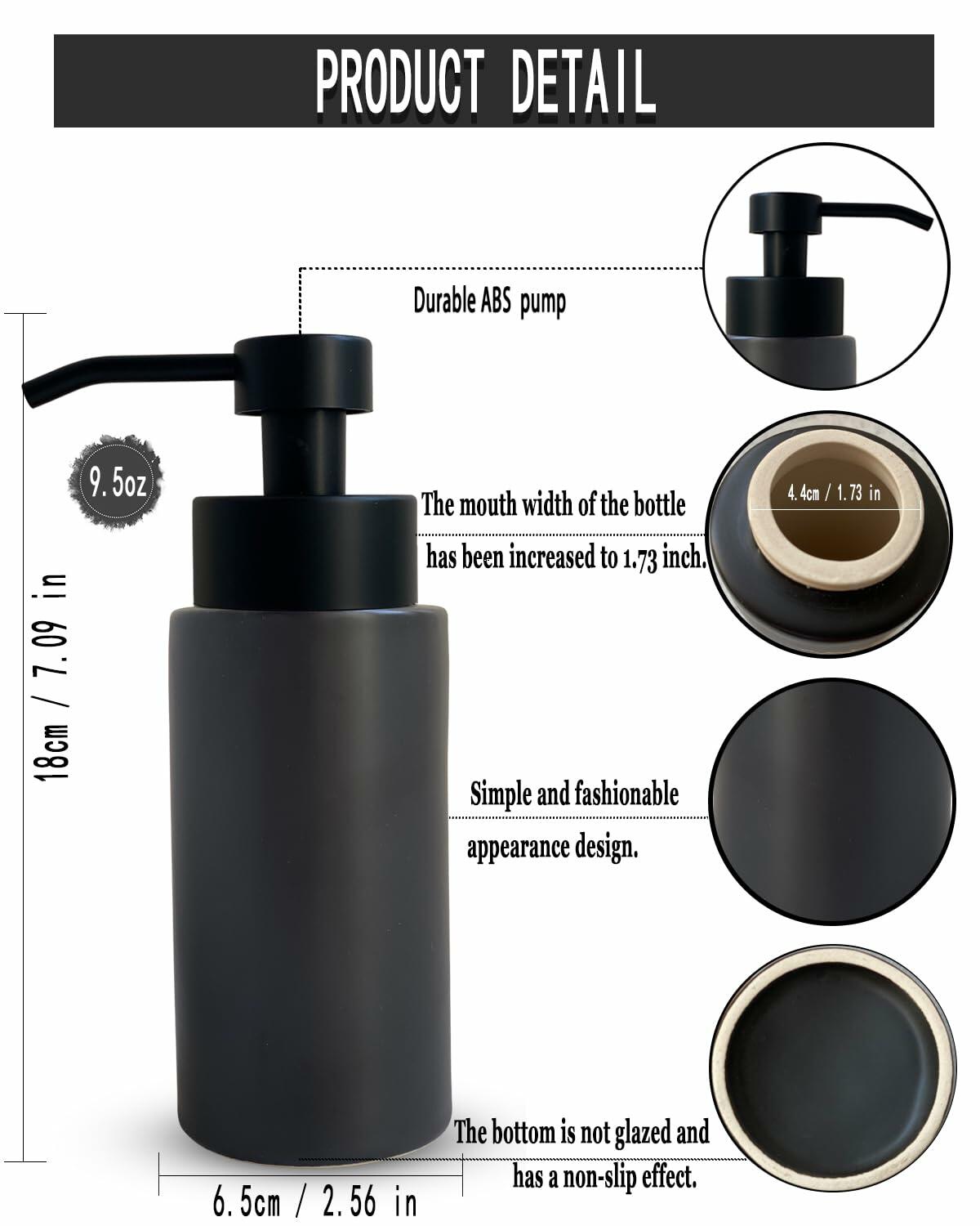 Dispensador de jabón espumoso recargable de cerámica a rayas negras UNBONSOUHAIT de 11.5 oz