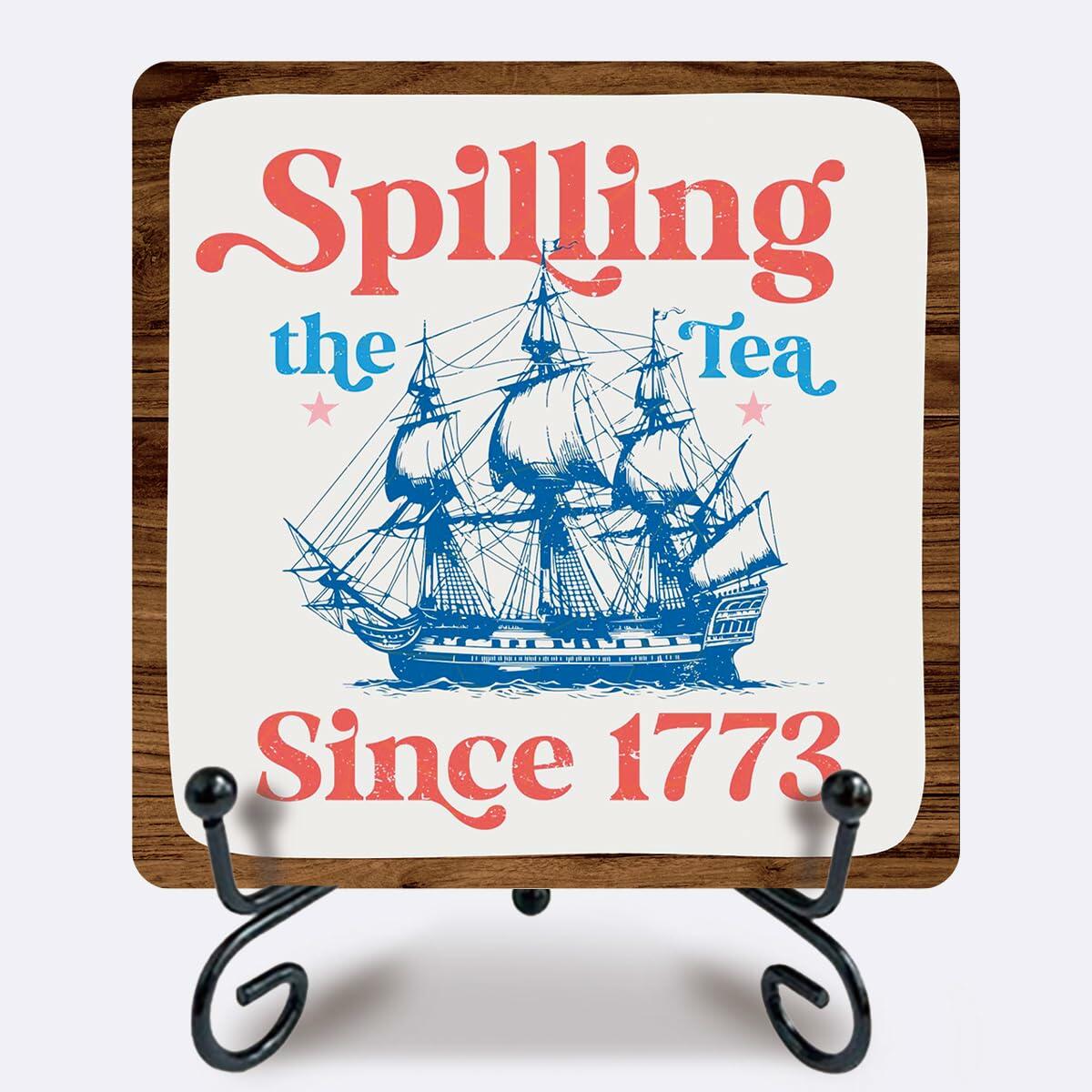 Placa de madera Ketsord 5x5 Blue Gossip "Spill The Tea" con soporte de metal