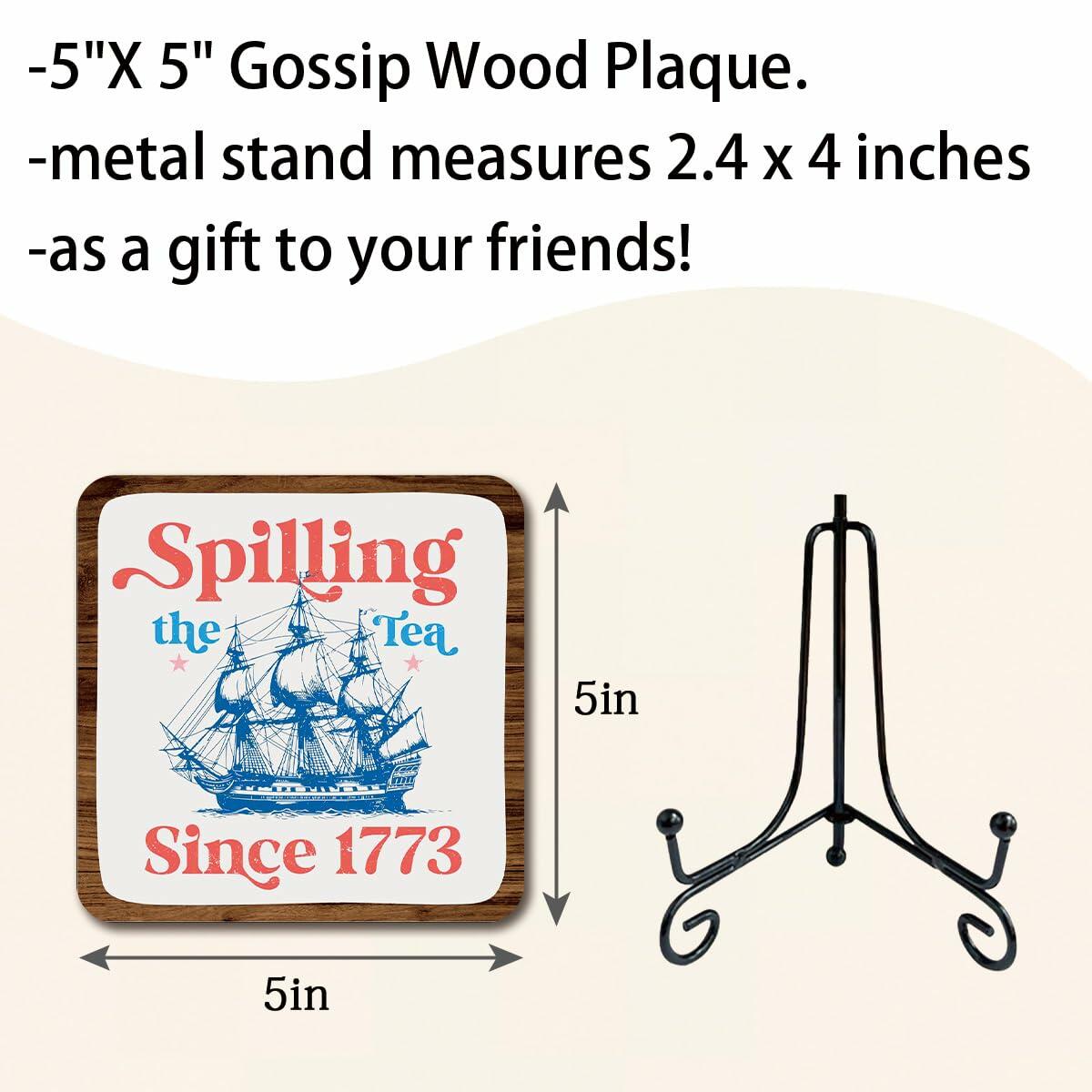 Placa de madera Ketsord 5x5 Blue Gossip "Spill The Tea" con soporte de metal