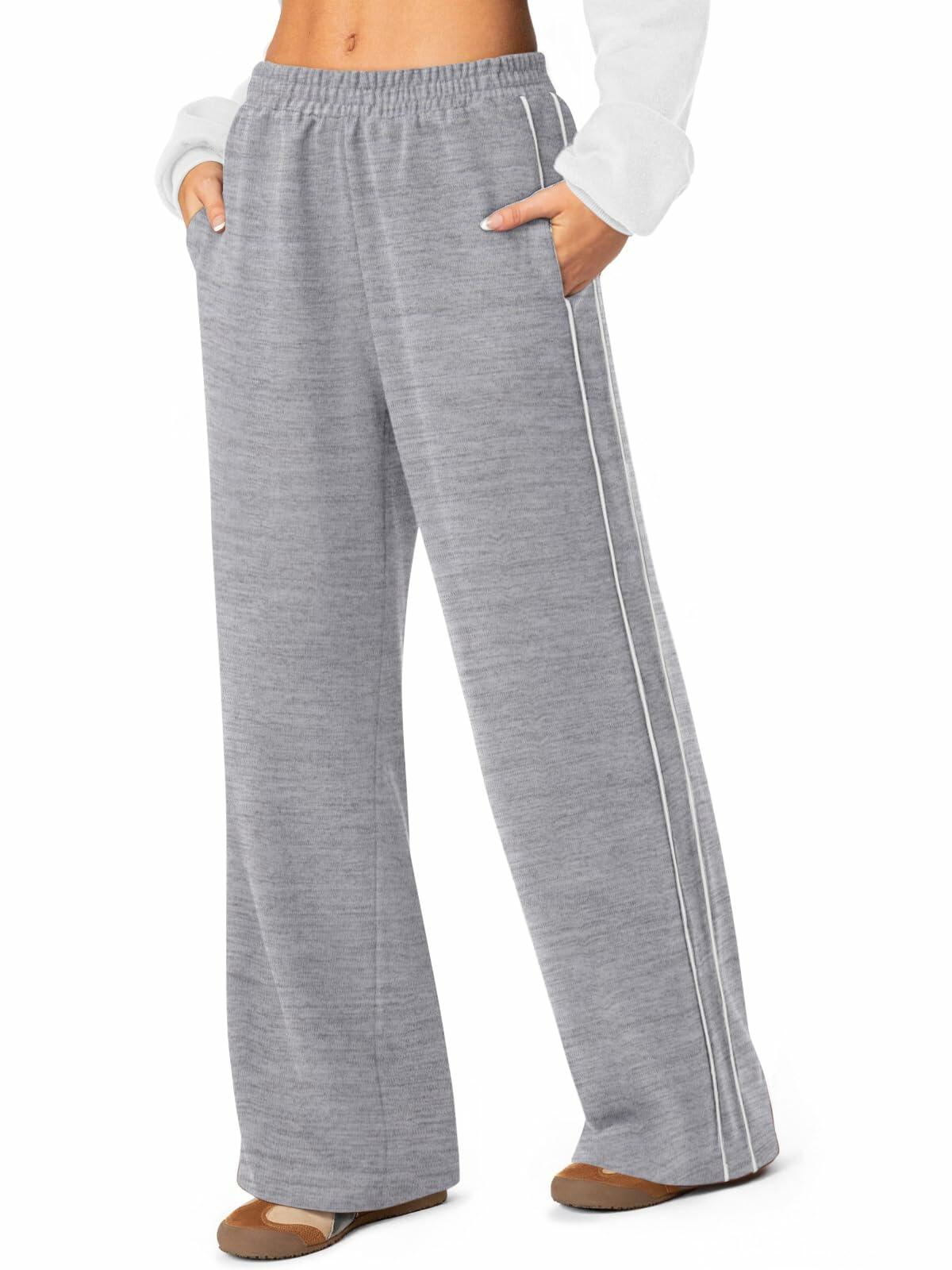 NIMIN Women's Wide Leg Sweatpants High Waisted Baggy Pockets Light Grey XL