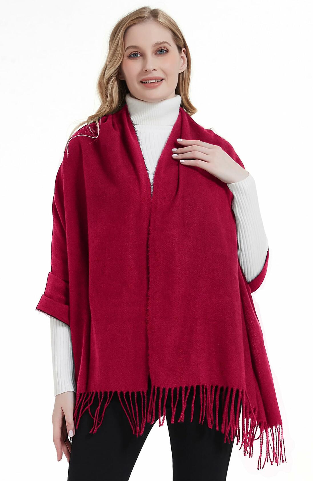 Chal pashmina de invierno Landisun para mujer, bufanda de cachemira, verde liso