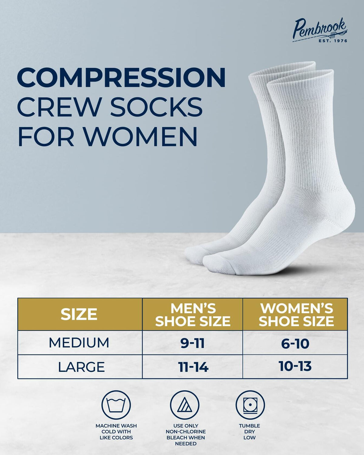 Calcetines de compresión para diabéticos Pembrook para mujer, 2 pares, negro/blanco, talla L