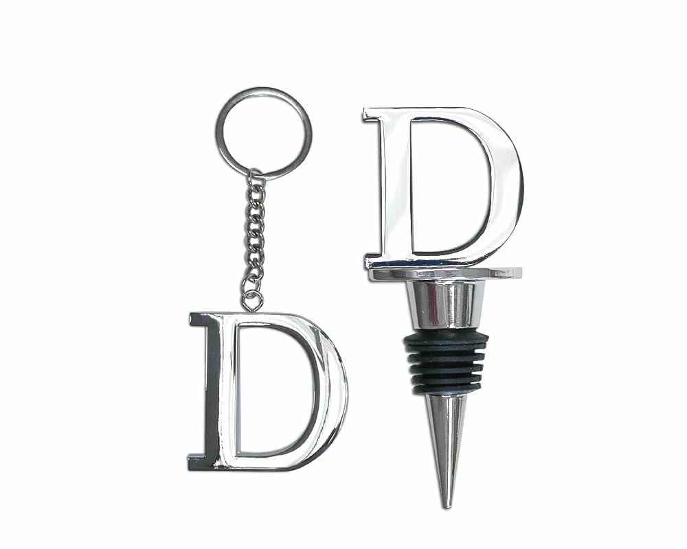 Juego de regalo con inicial Lutong, llavero y tapón de botella, metal plateado, 2 piezas