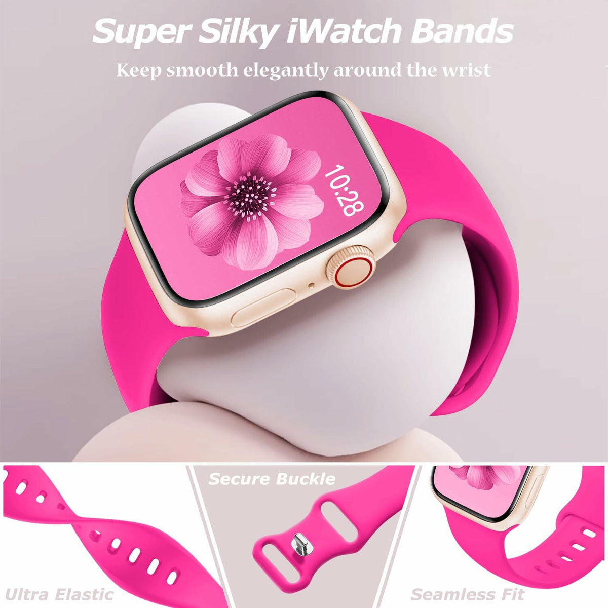 Correa deportiva velocius para Apple Watch de 38-49 mm, silicona, color rosa intenso