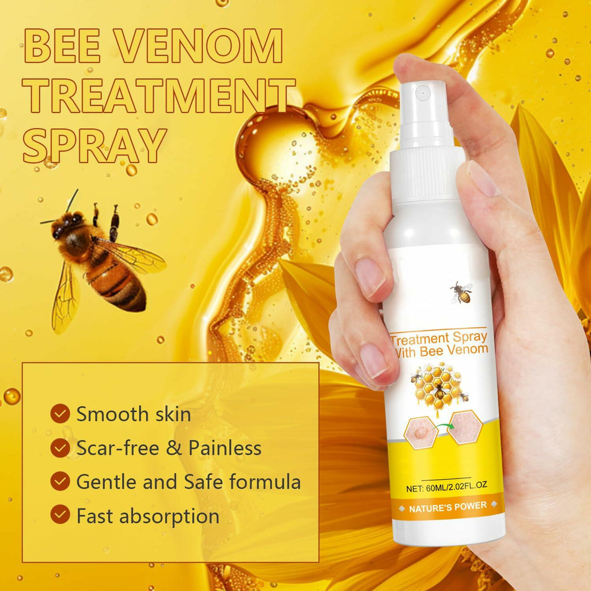 Spray de tratamiento facial con veneno de abeja Plresen, hidratante y humectante, 2.02 oz, 2 unidades