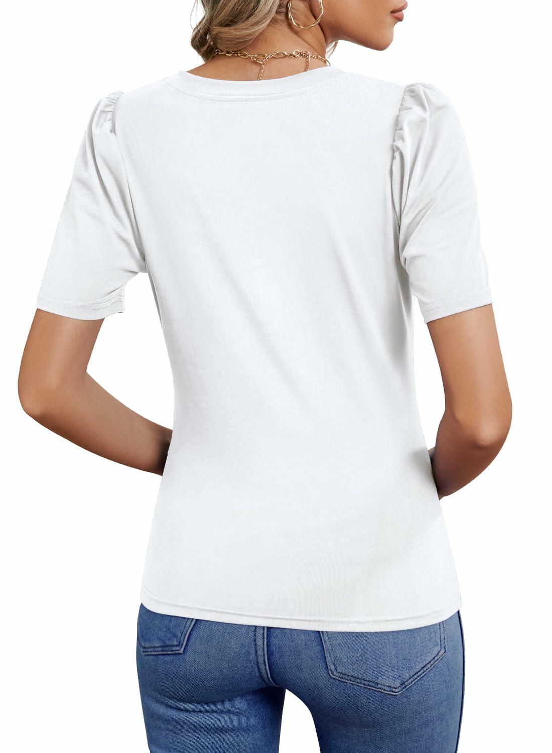Camiseta casual de manga corta con cuello en V para mujer DOROSE, blanca, talla L
