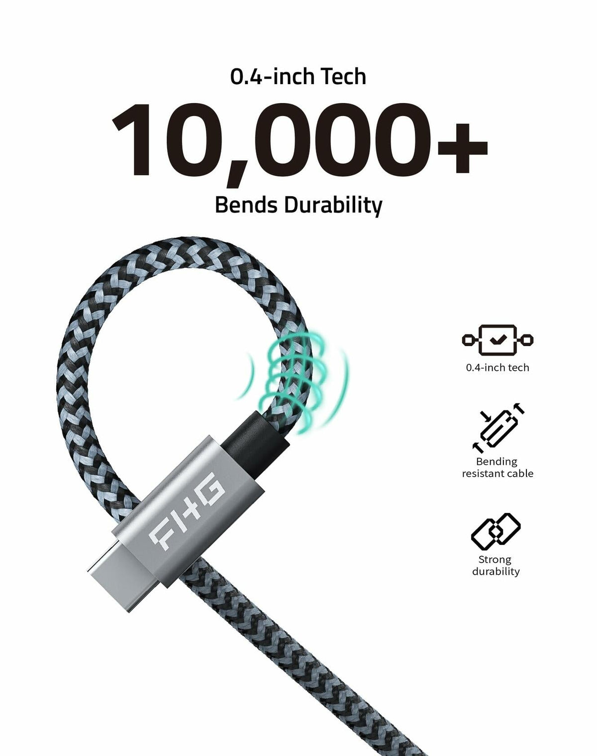 Cable USB 3.0 a USB-C FHG de 3.3 pies, paquete de 2, trenzado de nailon, carga rápida, negro