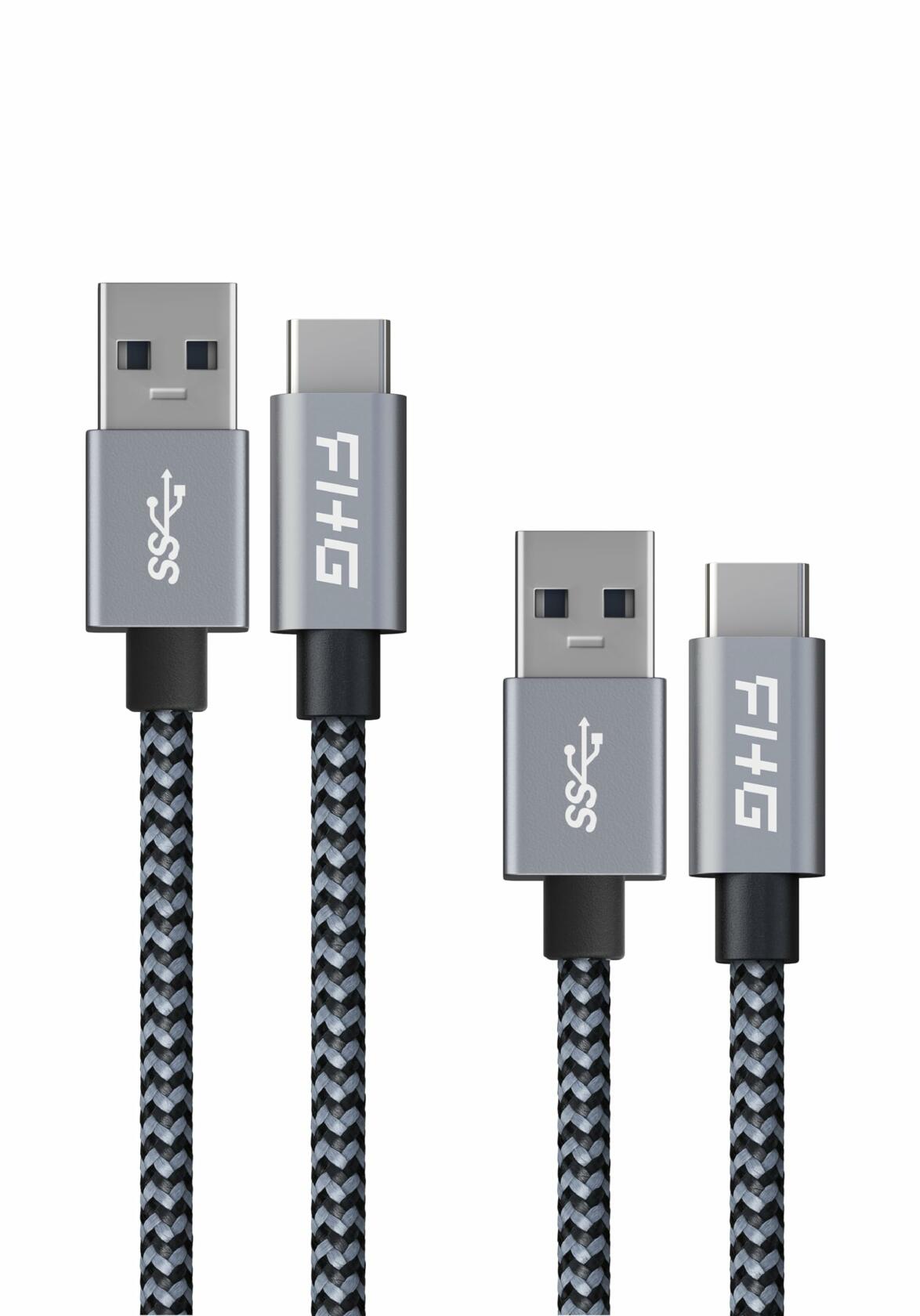Cable USB 3.0 a USB-C FHG de 3.3 pies, paquete de 2, trenzado de nailon, carga rápida, negro