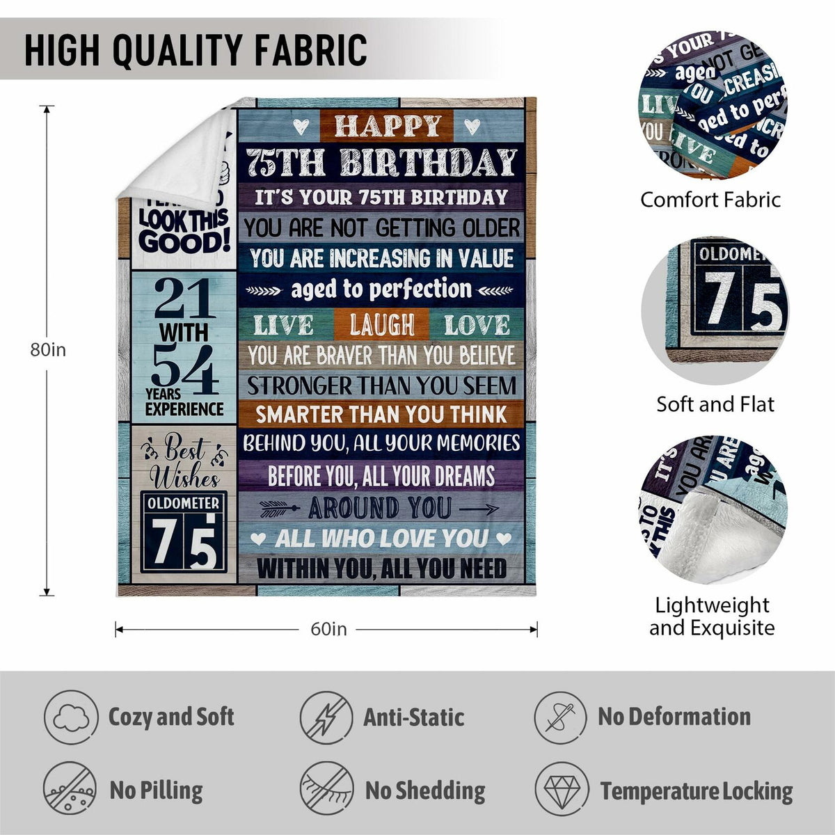 Velivn 60th Birthday Throw Blanket Funny Letter Print 60x80 Size
