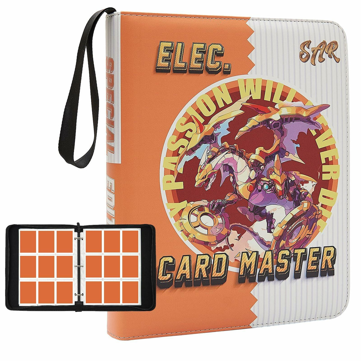 Carpeta para tarjetas coleccionables PTKANGBAZI, 900 bolsillos, 9 bolsillos por página, con cremallera y 3 anillas, naranja
