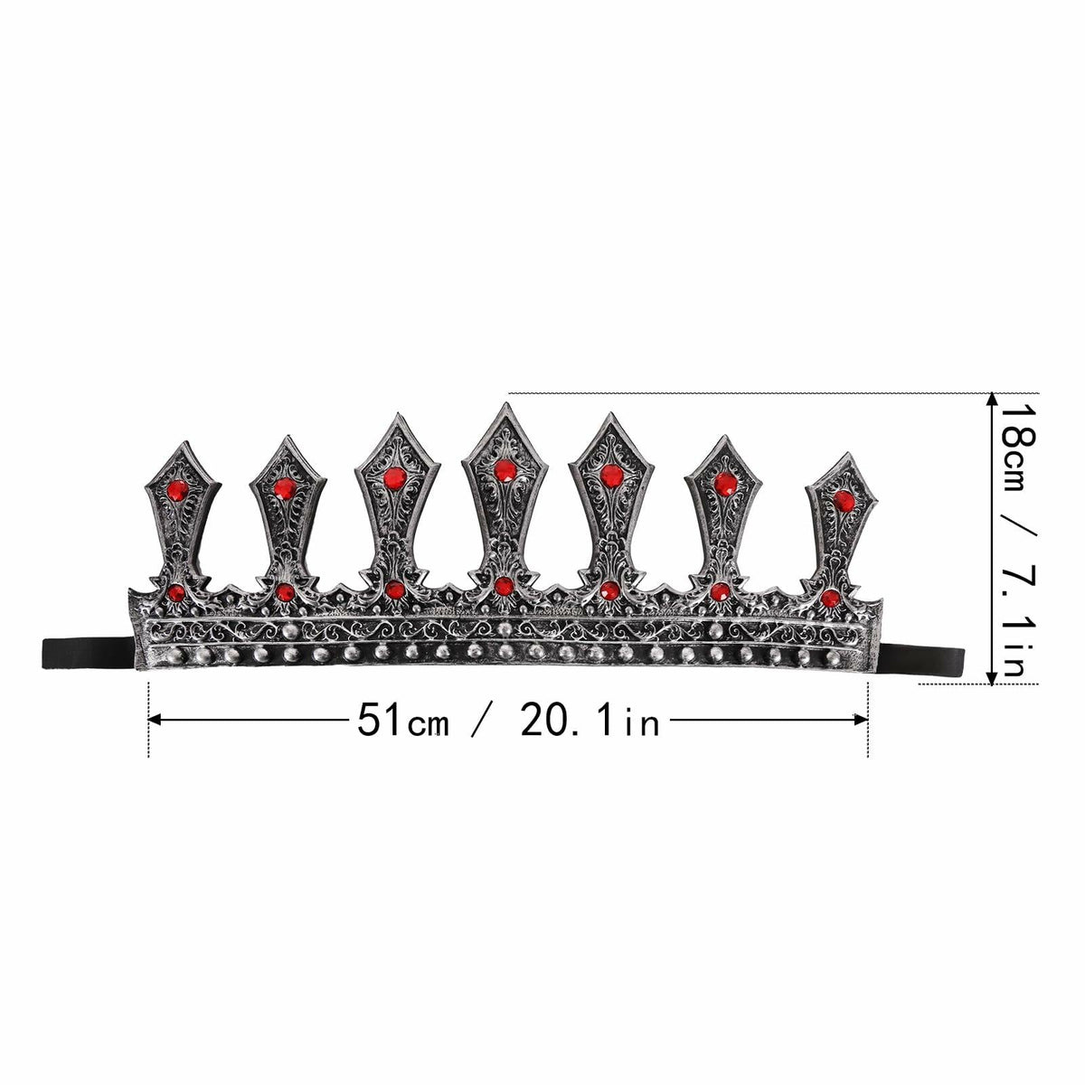 MCJC Medieval King Crown with Red Gems Adjustable Royal Tiara Bronze