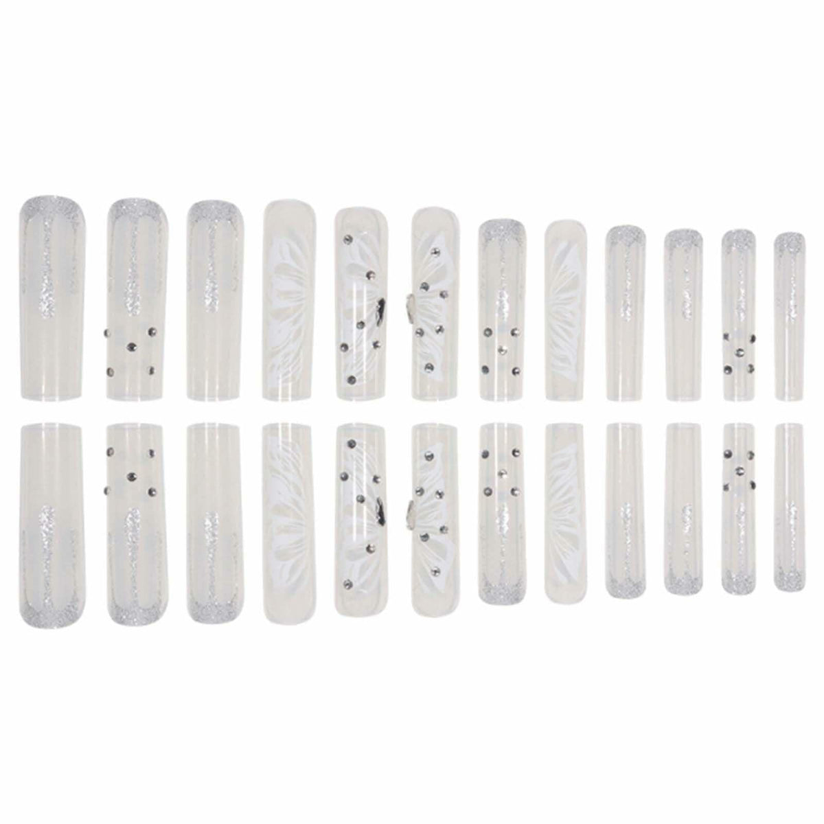 Gifiky Long Square Press-On Nails 24Pcs Gray Glitter Marble Fake Nails Women