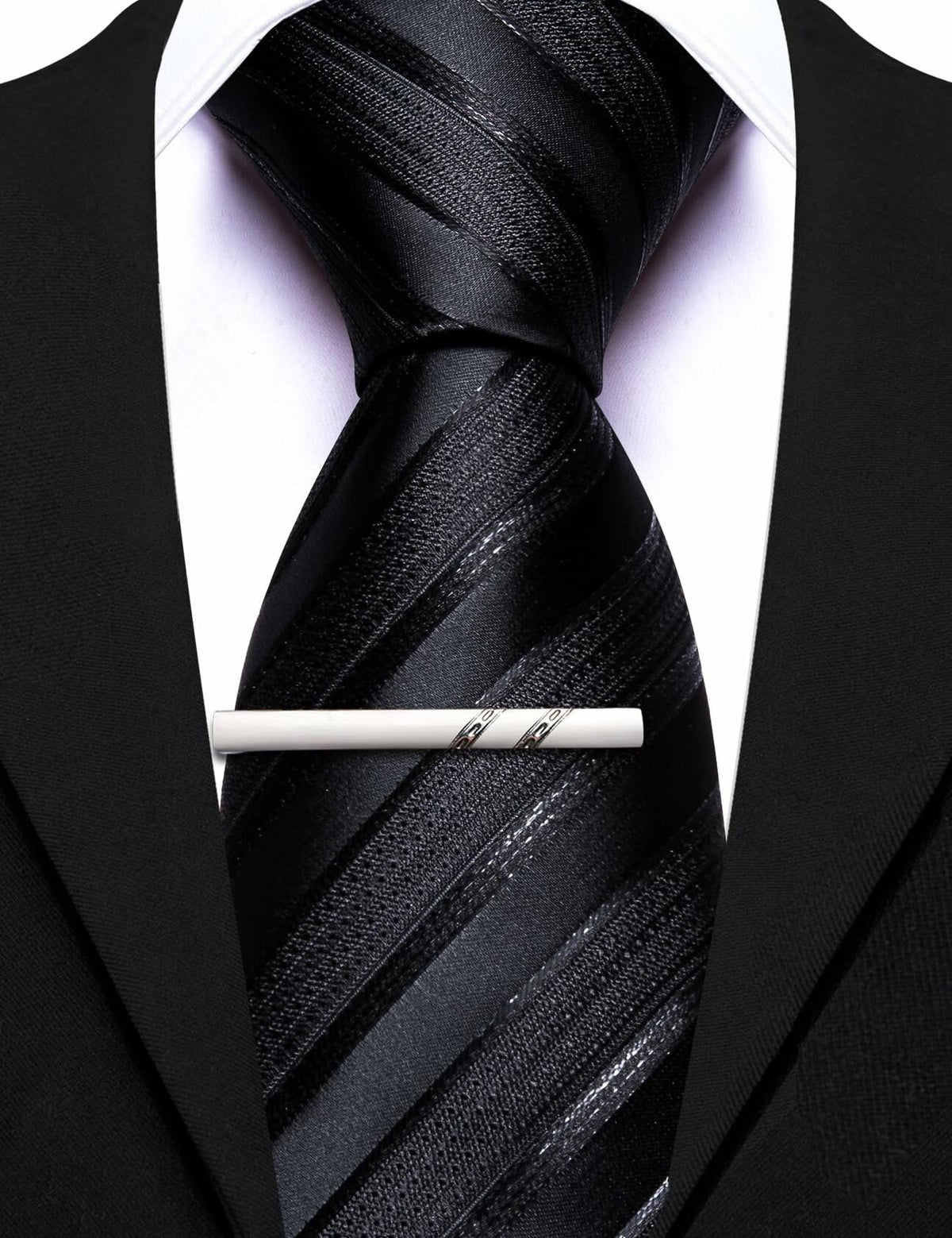 Barry.Wang Silk Men Striped Necktie Tie Clip Blush Pink Size One Size