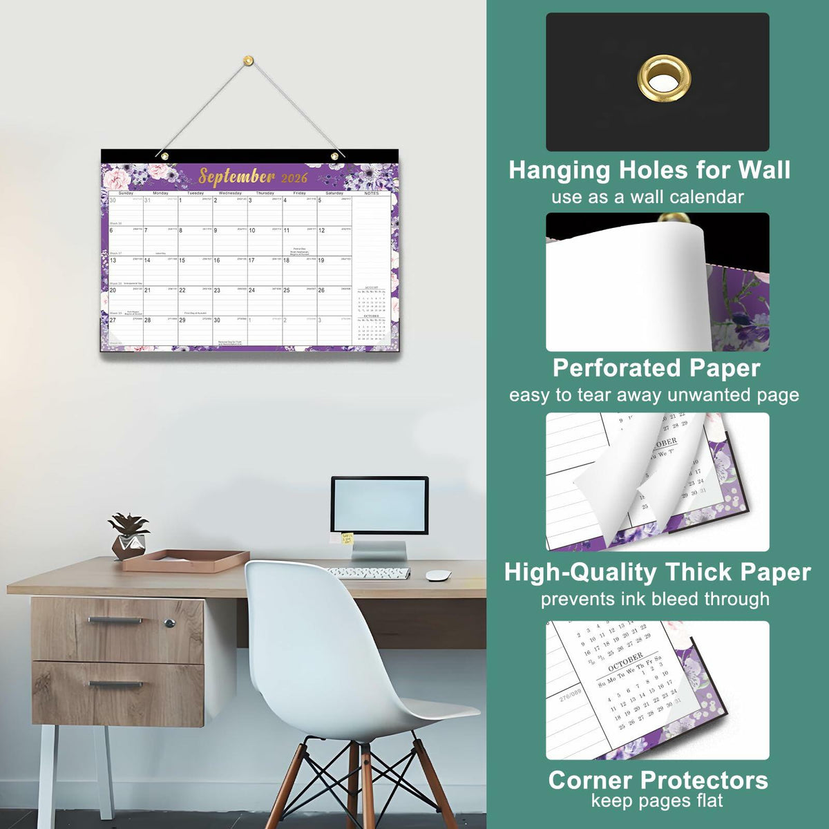 Lbylyhxc 2025 18-Month Desk Calendar Flowers 17x12 inches