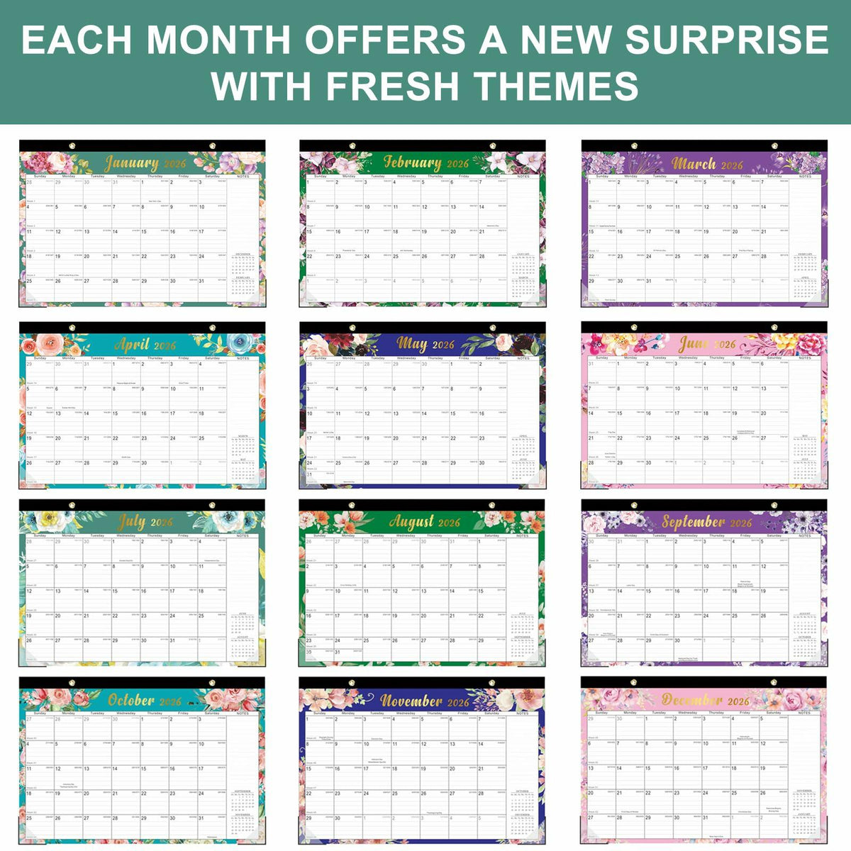Lbylyhxc 2025 18-Month Desk Calendar Flowers 17x12 inches