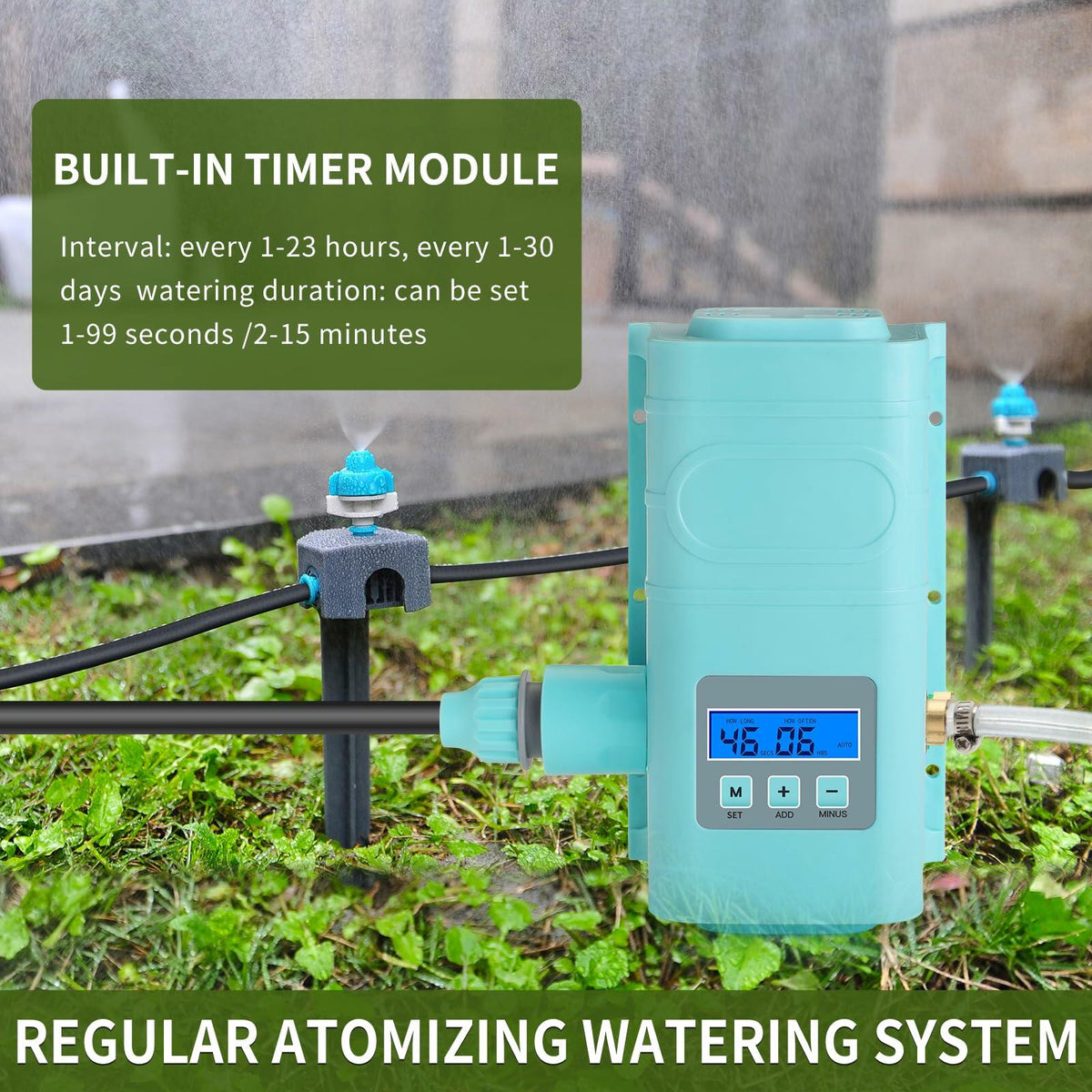 RUNWUSHENG Automatic Drip Irrigation Sprinkler Kit LCD Display 15 Nozzles