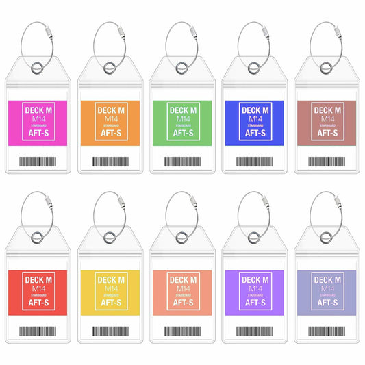 Paquete de 10 fundas transparentes para etiquetas de equipaje Princess con lazos de acero para cruceros