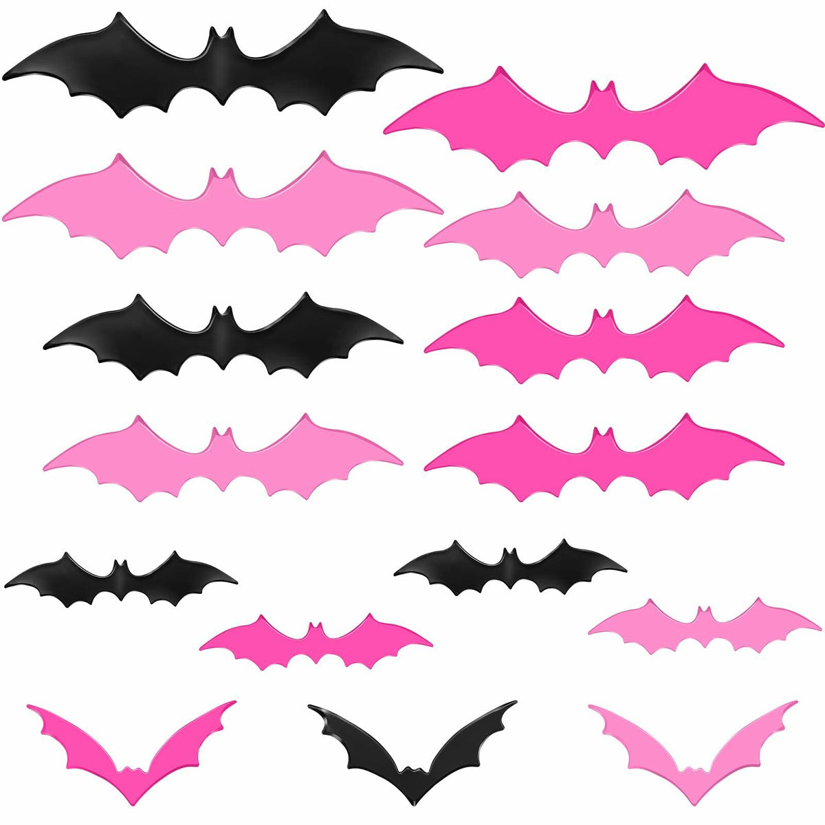Imanes de murciélago para Halloween Konohan, 15 piezas, 3D, PVC, negro, rosa, rosa intenso, 16x4-8x4 cm