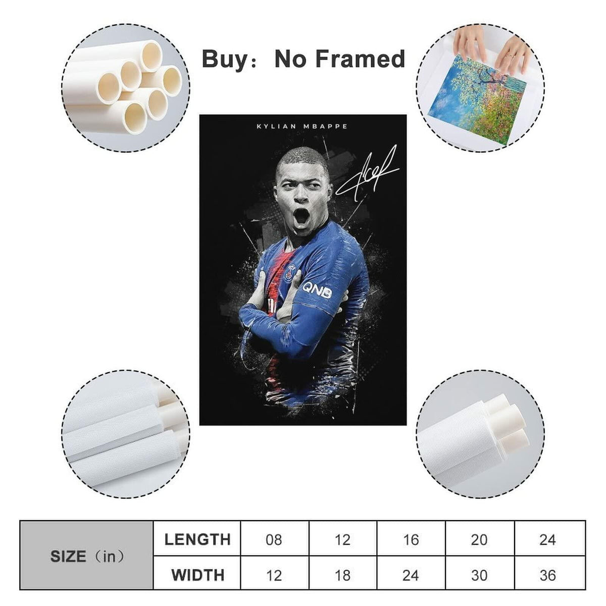 fhzang Kylian Mbappe Poster 1 Canvas Poster Unframed: 16x24 inches (40x60cm)