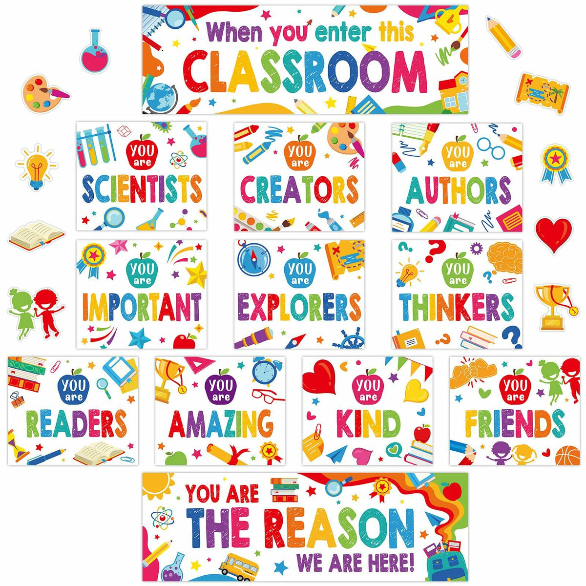 Supervitae 22pcs Motivational Posters Classroom Decor Multi Color Growth Mindset
