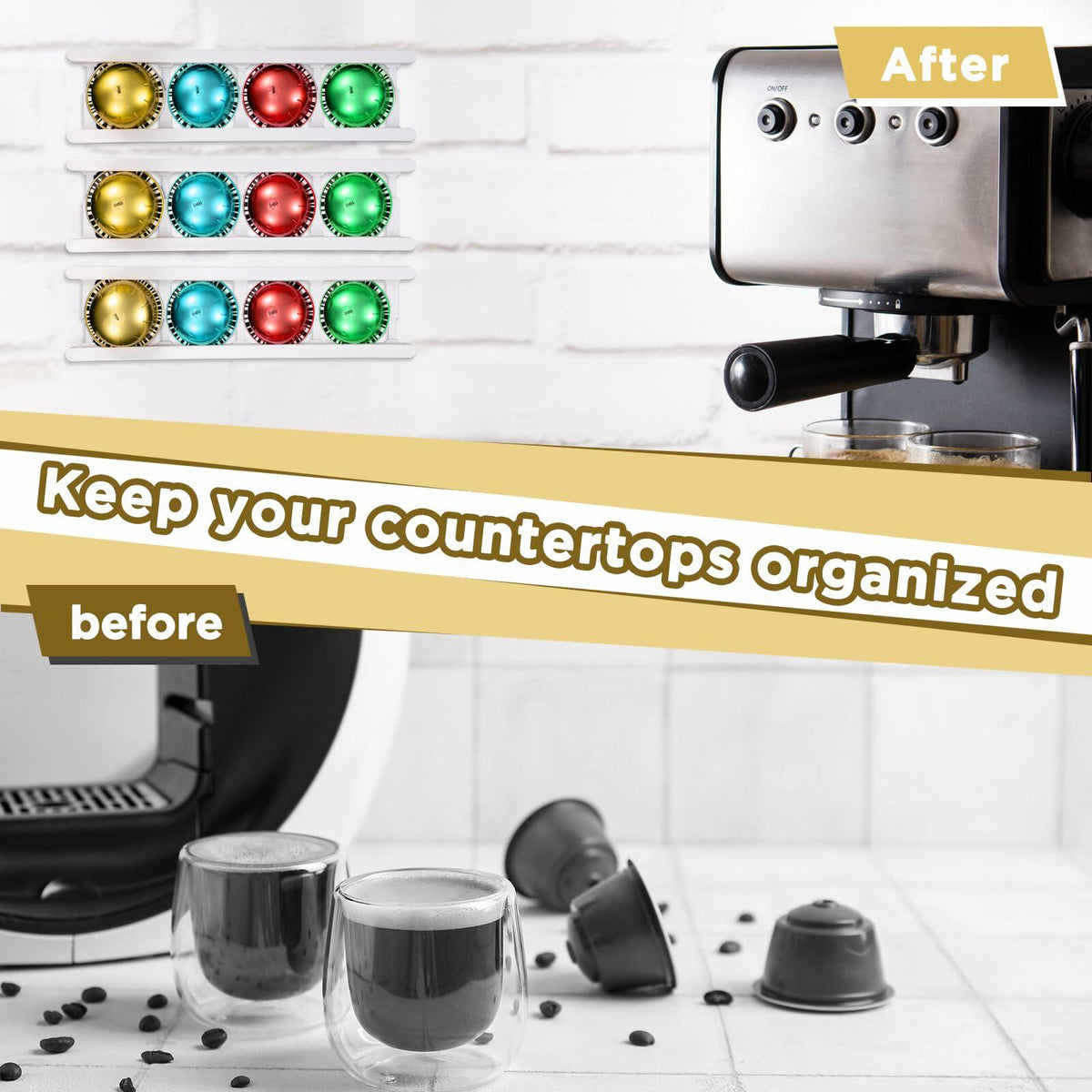 Threehoney Adhesive Coffee Pod Holder 8 Pack Holds 20 Capsules Wall Mount