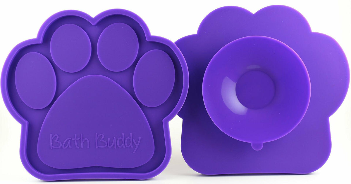 Juguete para el baño de perros Bath Buddy, aplicador de mantequilla de maní, morado