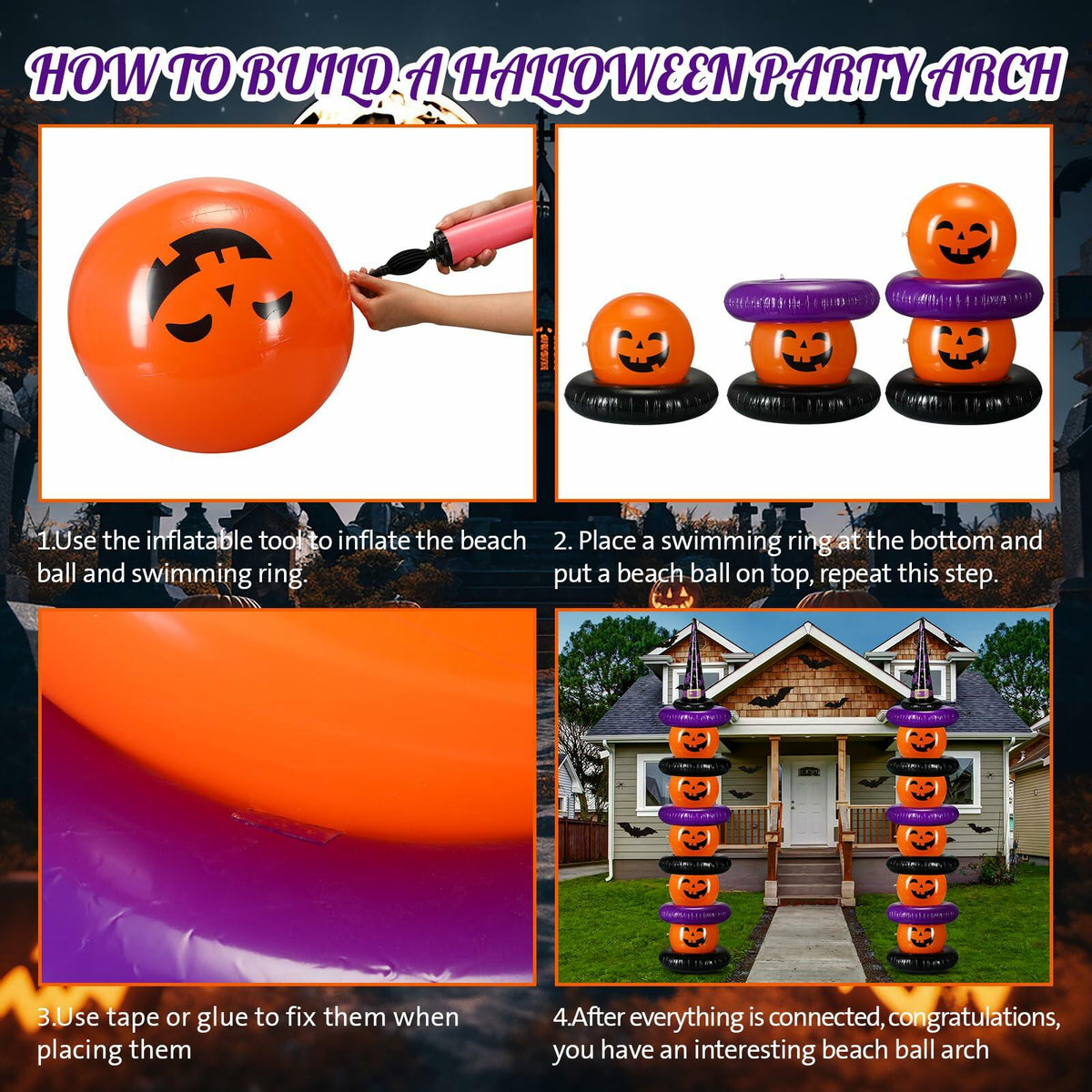 Kit de fiesta de 24 bolas inflables de Halloween Lunmon, flotadores de piscina de calabaza
