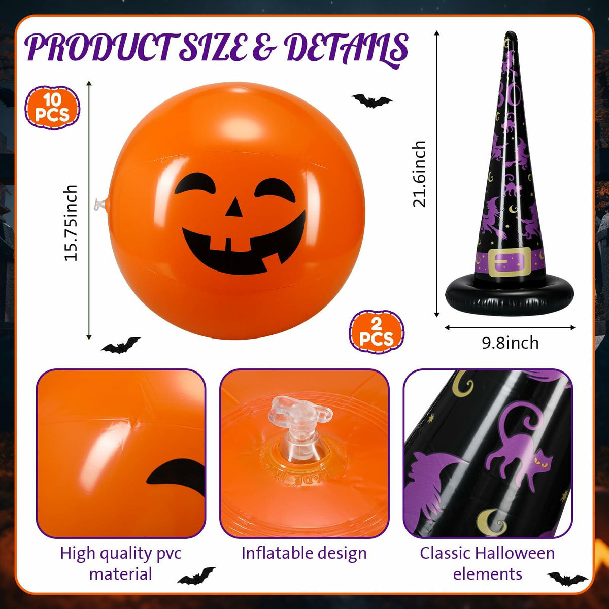 Kit de fiesta de 24 bolas inflables de Halloween Lunmon, flotadores de piscina de calabaza