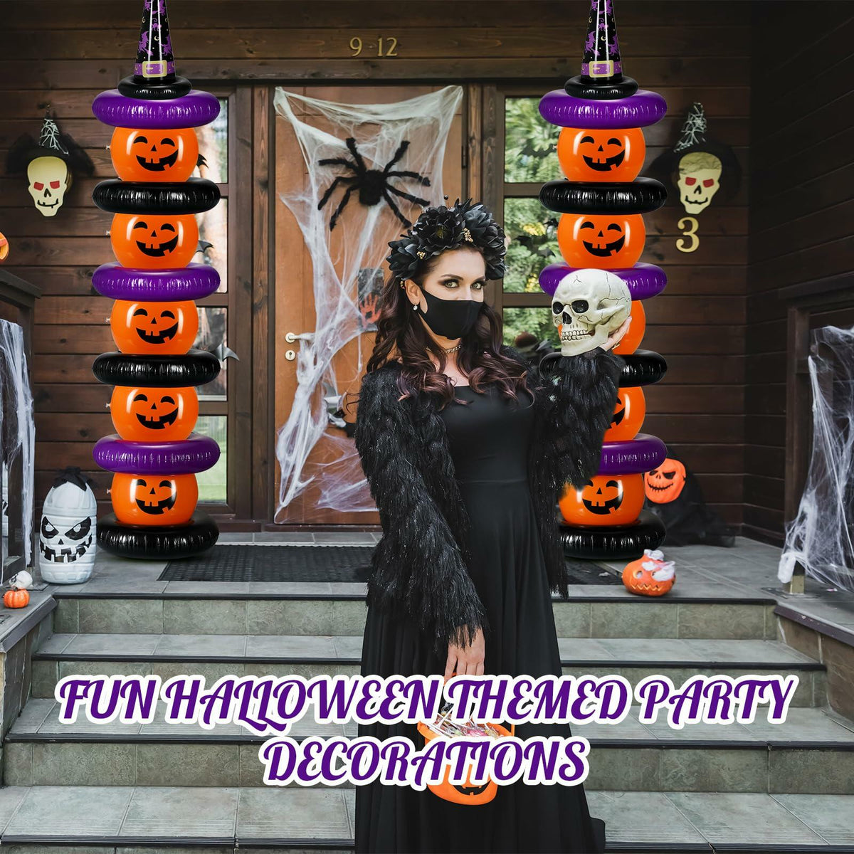 Kit de fiesta de 24 bolas inflables de Halloween Lunmon, flotadores de piscina de calabaza