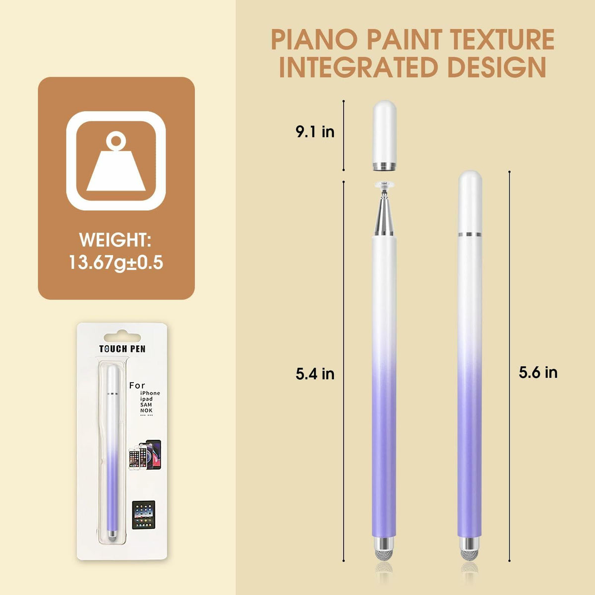 Lápiz capacitivo 2 en 1 para pantalla táctil KRSABO, paquete de 2, aluminio, blanco y negro