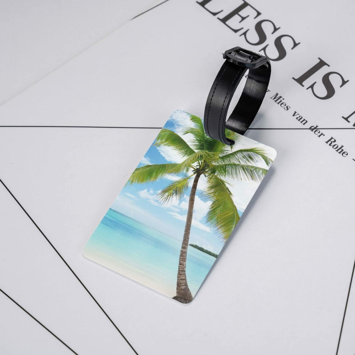 Etiqueta para equipaje con palmera, color azul océano, identificación para maleta de viaje, correa ajustable