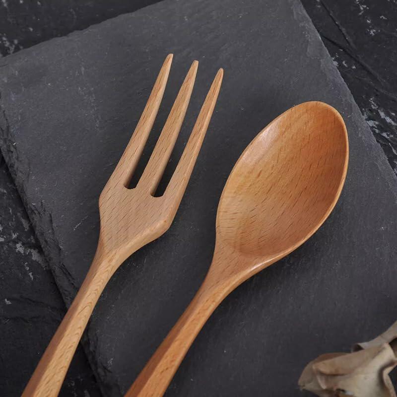 Juego de 20 cucharas y tenedores de madera estilo japonés Chen Mi, cubiertos reutilizables