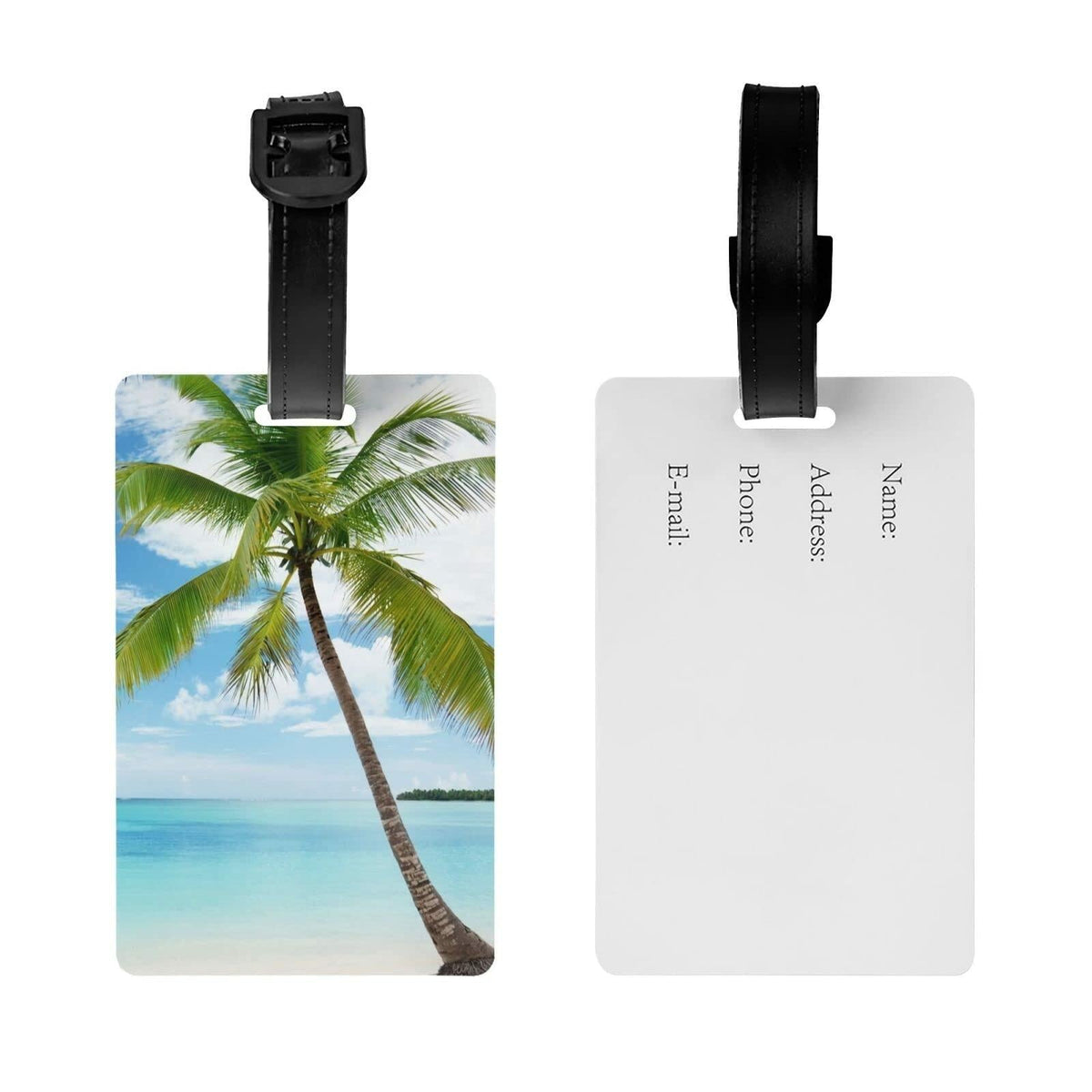Etiqueta para equipaje con palmera, color azul océano, identificación para maleta de viaje, correa ajustable